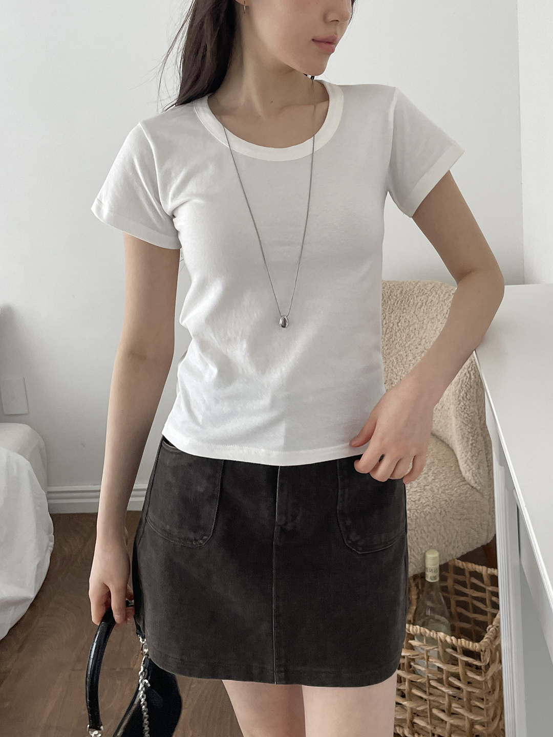 ラウンドネックシンプル半袖無地Tシャツ | 詳細画像11