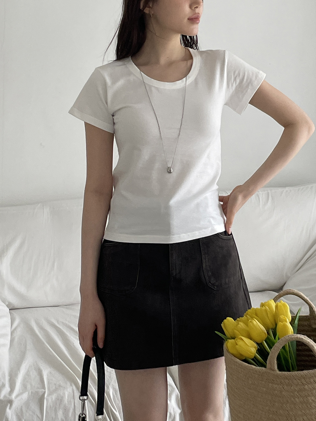 ラウンドネックシンプル半袖無地Tシャツ | 詳細画像15