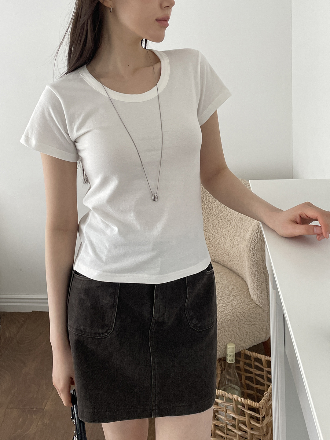 ラウンドネックシンプル半袖無地Tシャツ | 詳細画像6