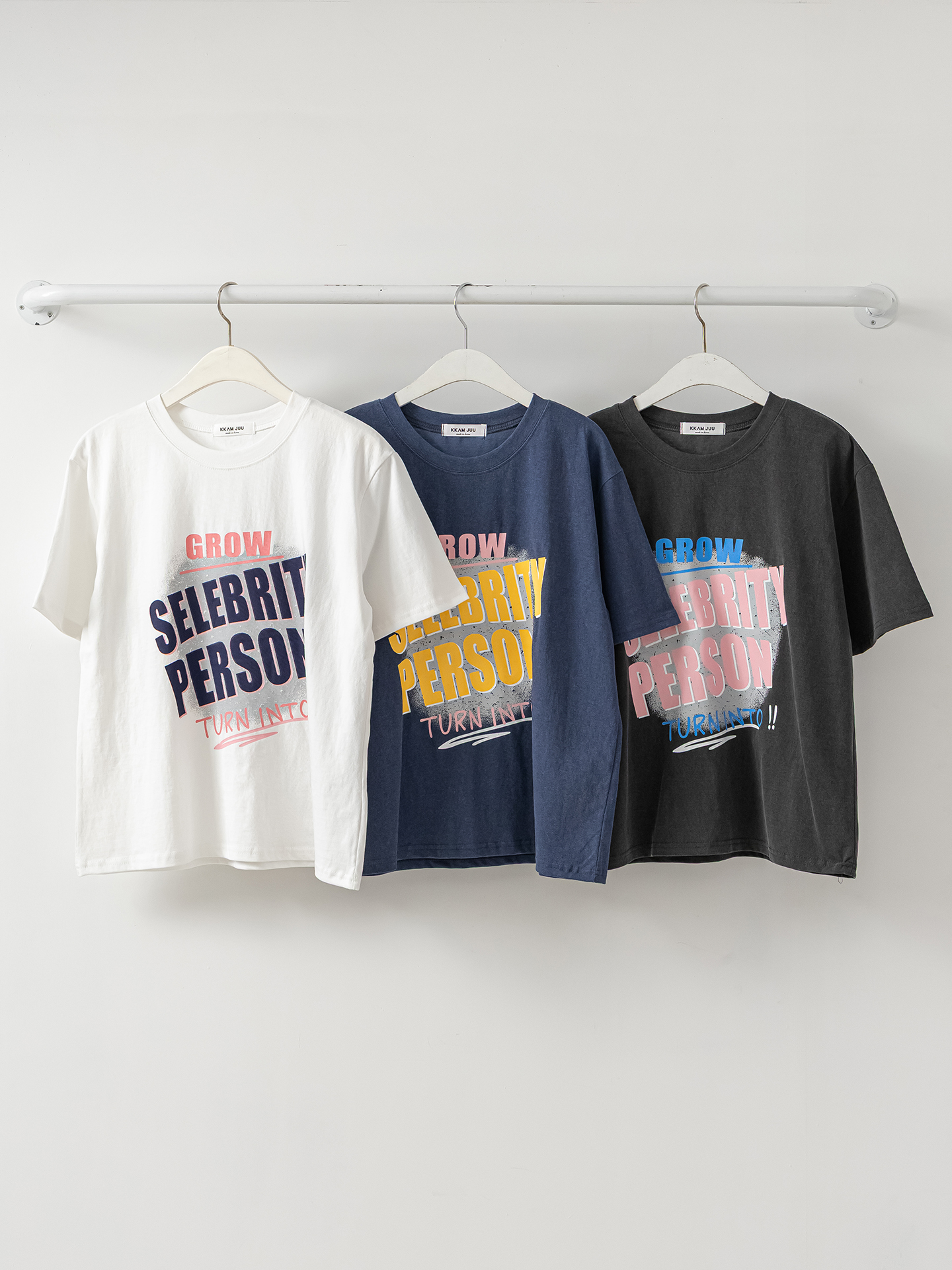 コットンラウンドネックルーズ半袖プリントカラーTシャツ | 詳細画像2