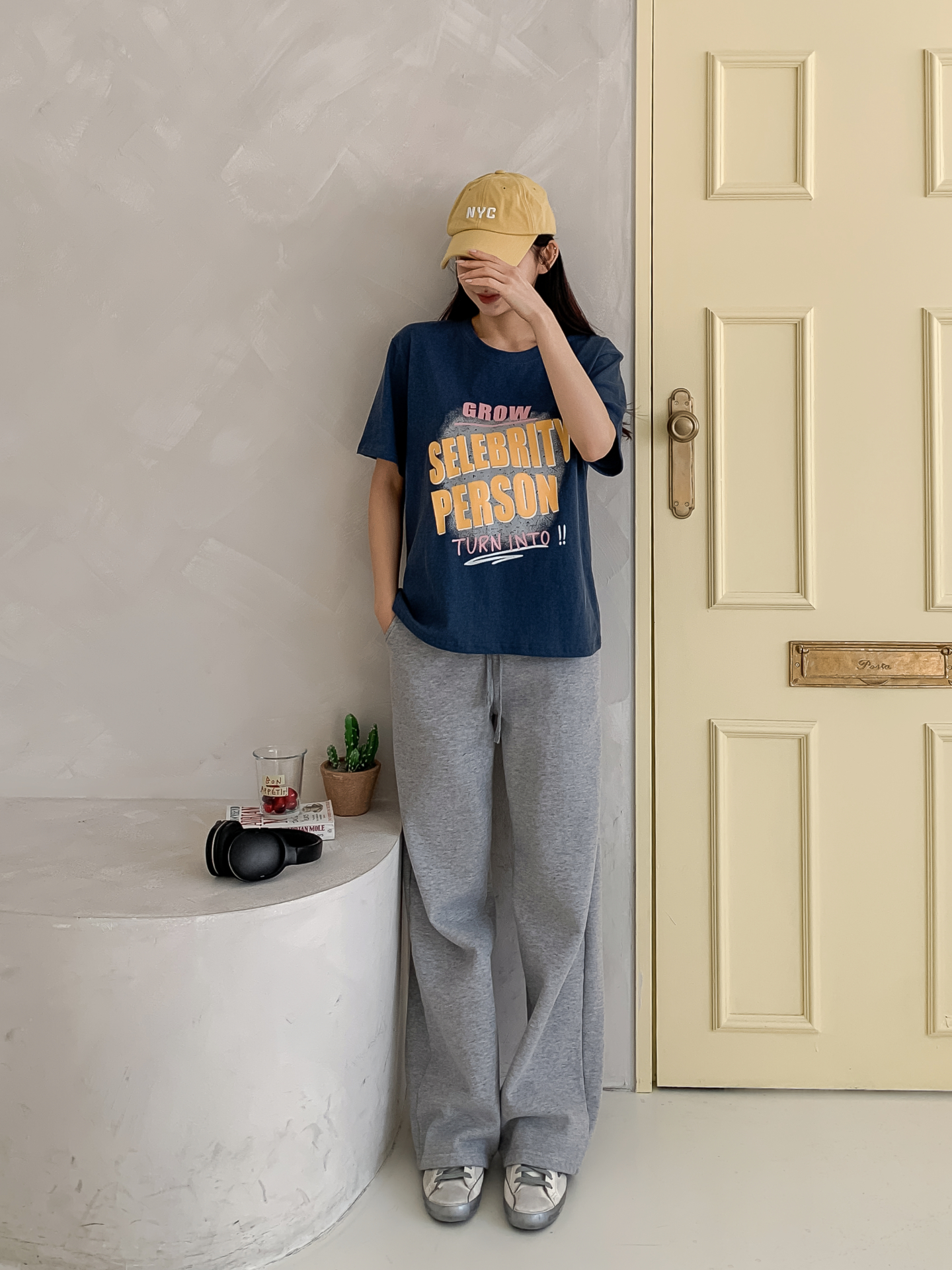 コットンラウンドネックルーズ半袖プリントカラーTシャツ | 詳細画像4