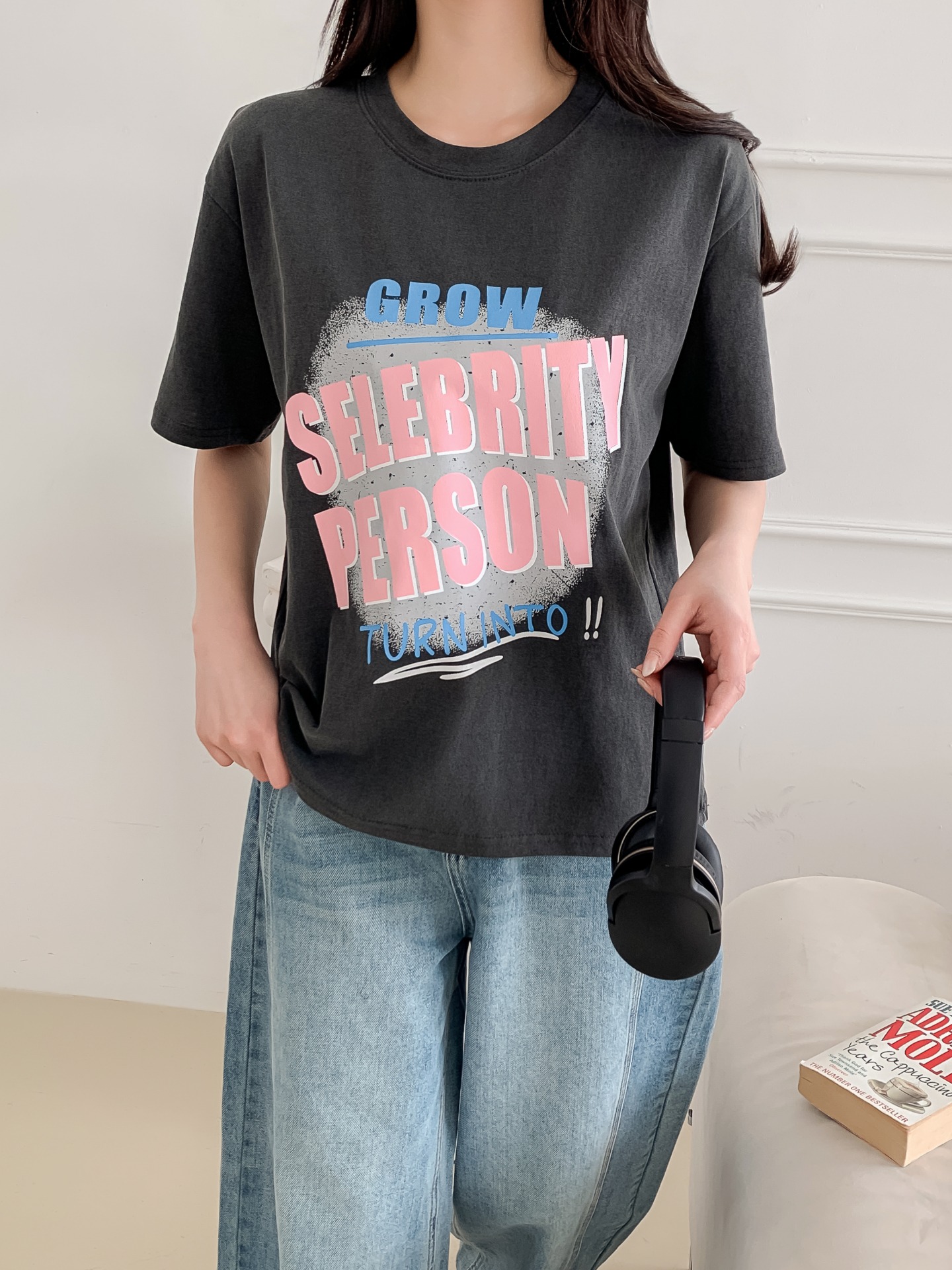 コットンラウンドネックルーズ半袖プリントカラーTシャツ | 詳細画像19