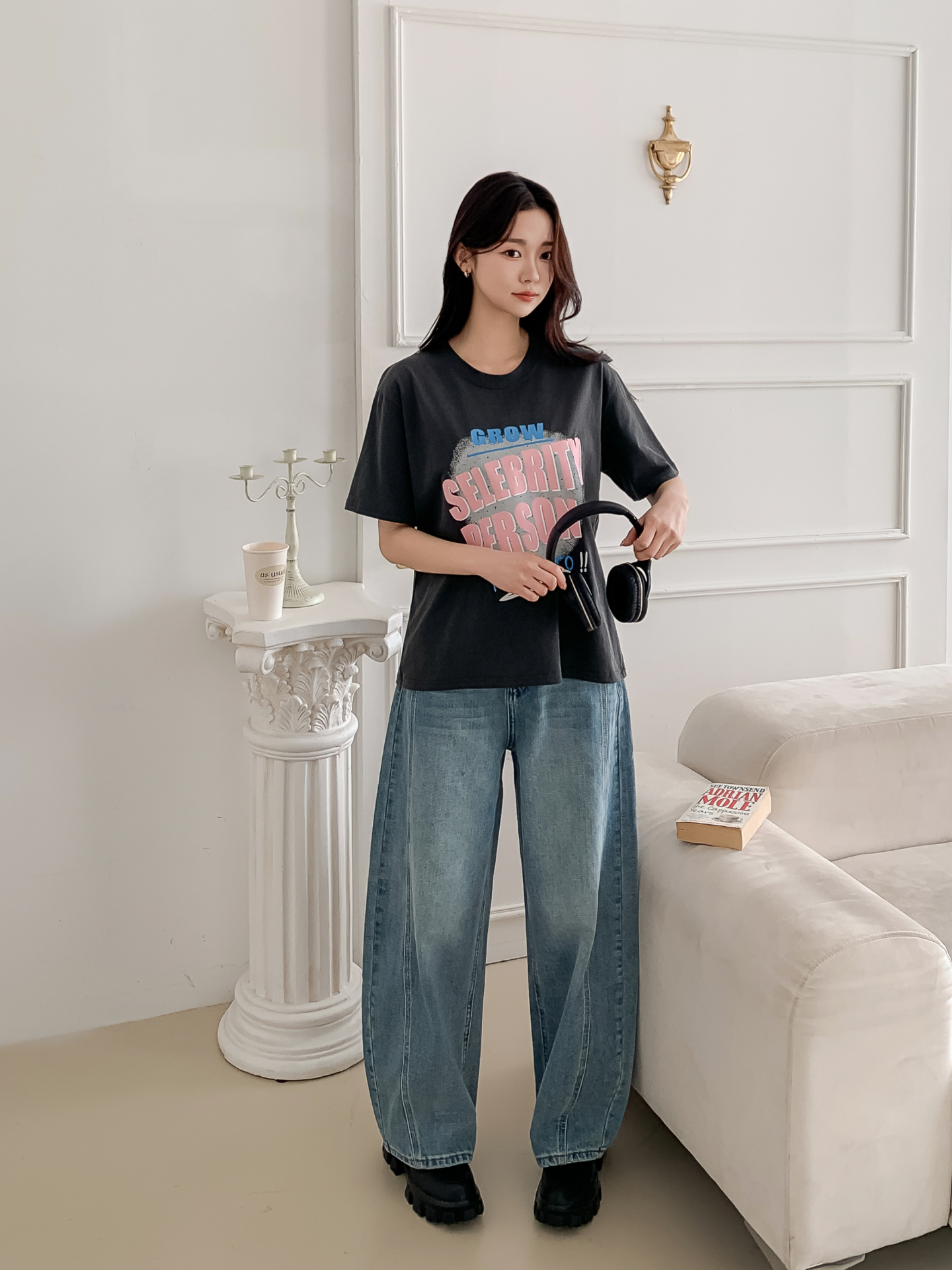 コットンラウンドネックルーズ半袖プリントカラーTシャツ | 詳細画像20