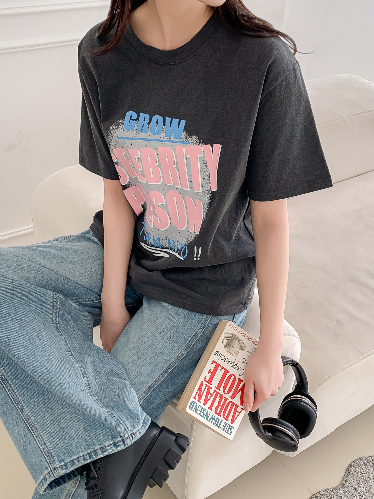 コットンラウンドネックルーズ半袖プリントカラーTシャツ | 詳細画像24