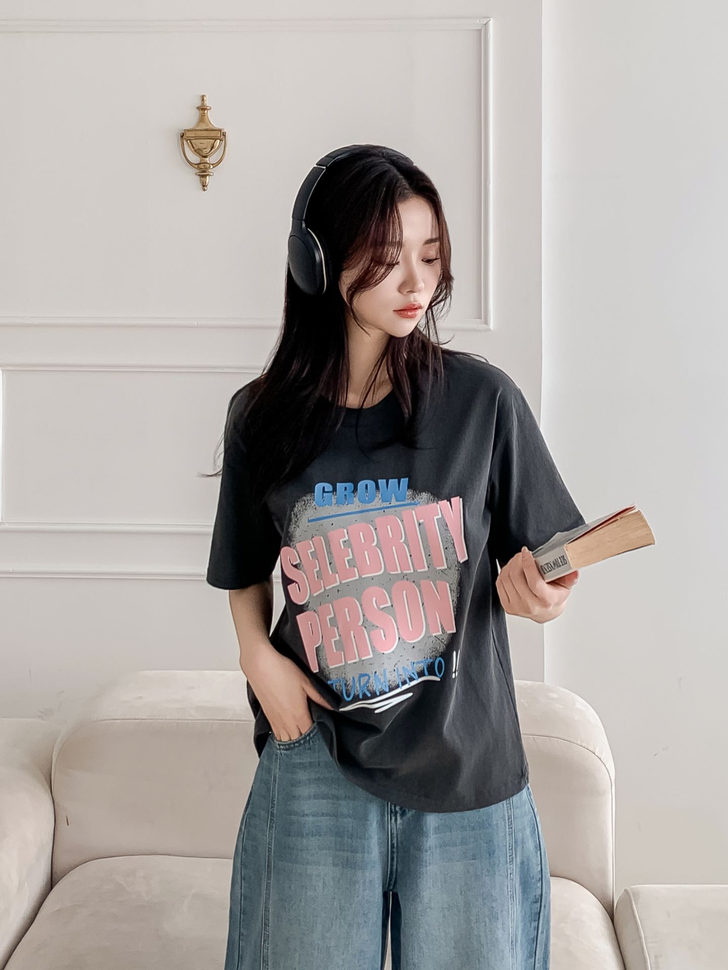 コットンラウンドネックルーズ半袖プリントカラーTシャツ | 詳細画像26