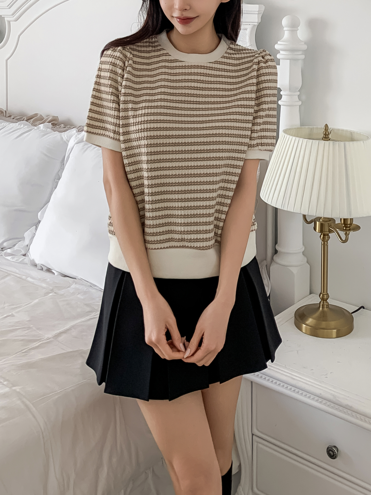 ラウンドネック半袖ボーダーカラーニット | 詳細画像5