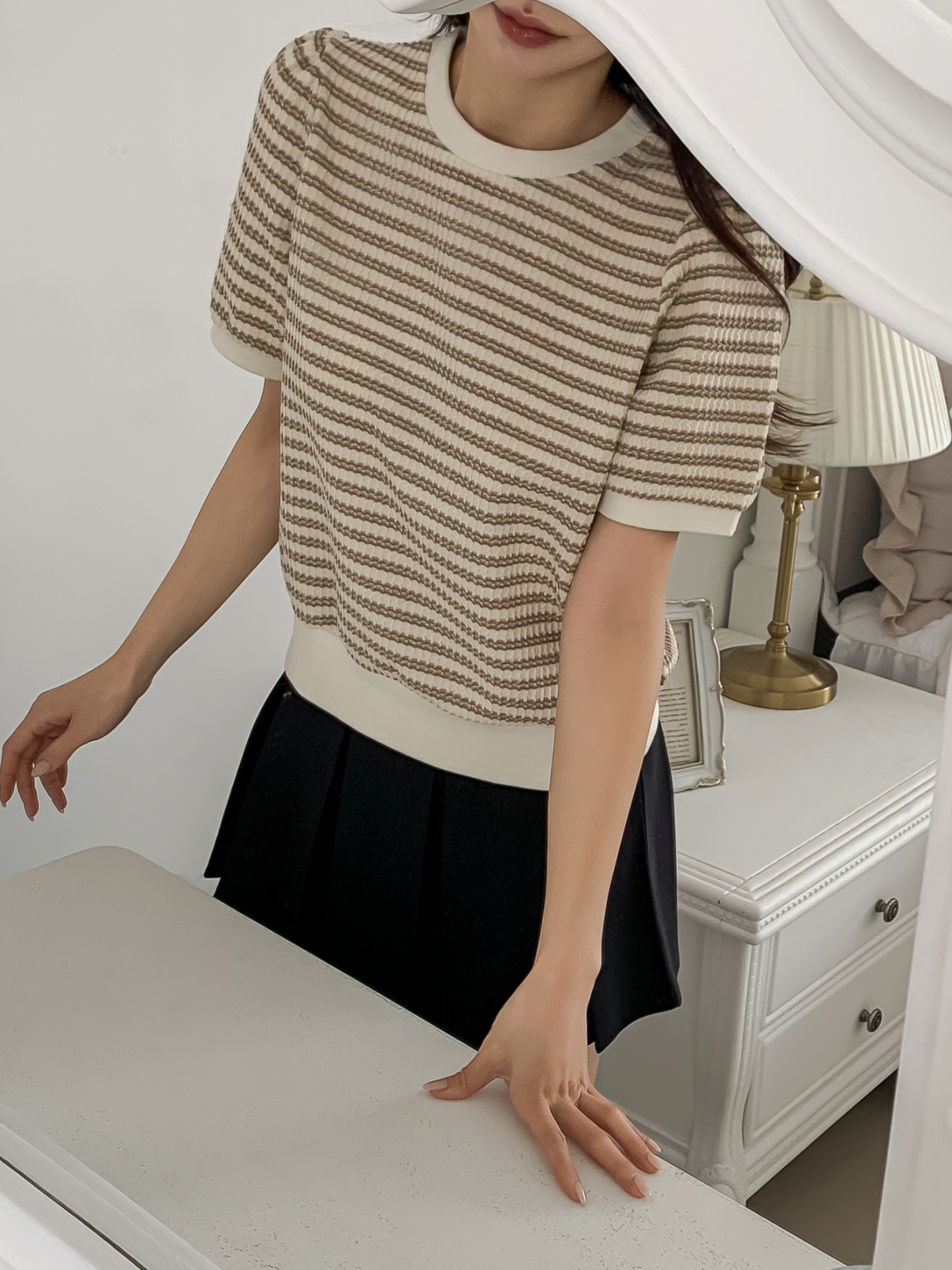 ラウンドネック半袖ボーダーカラーニット | 詳細画像16