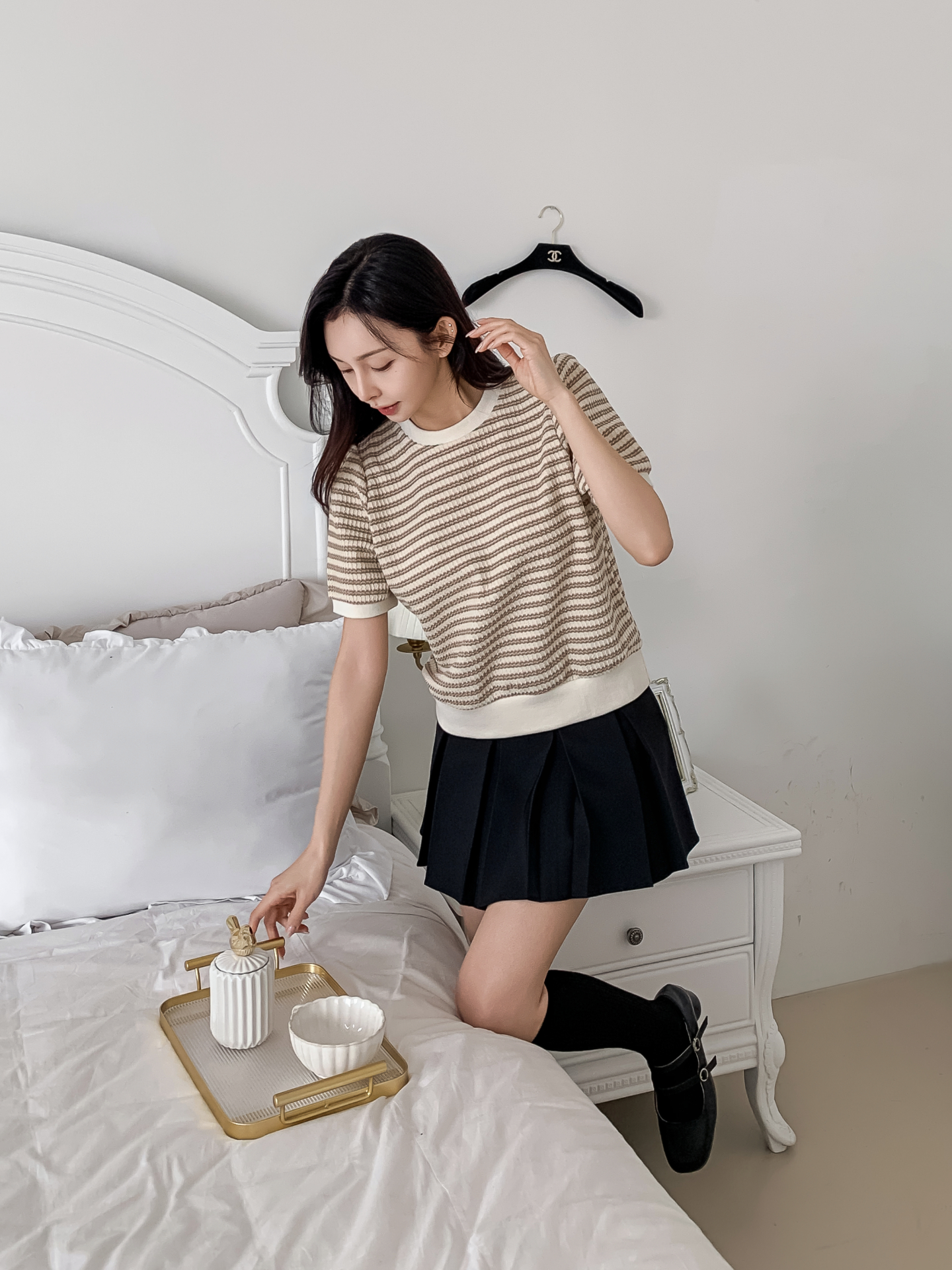 ラウンドネック半袖ボーダーカラーニット | 詳細画像4