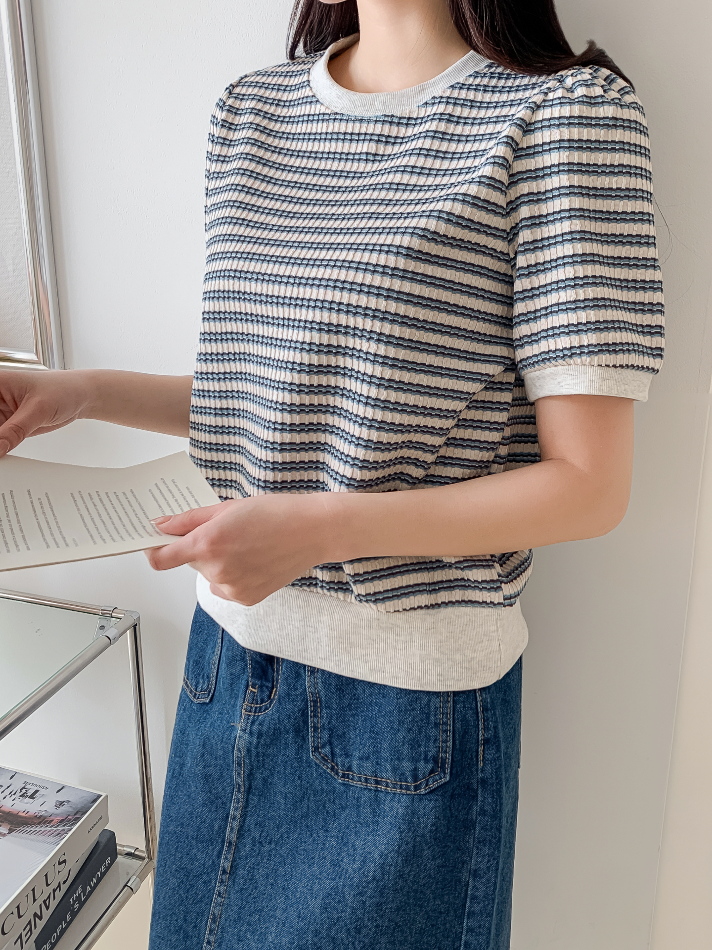 ラウンドネック半袖ボーダーカラーニット | 詳細画像23