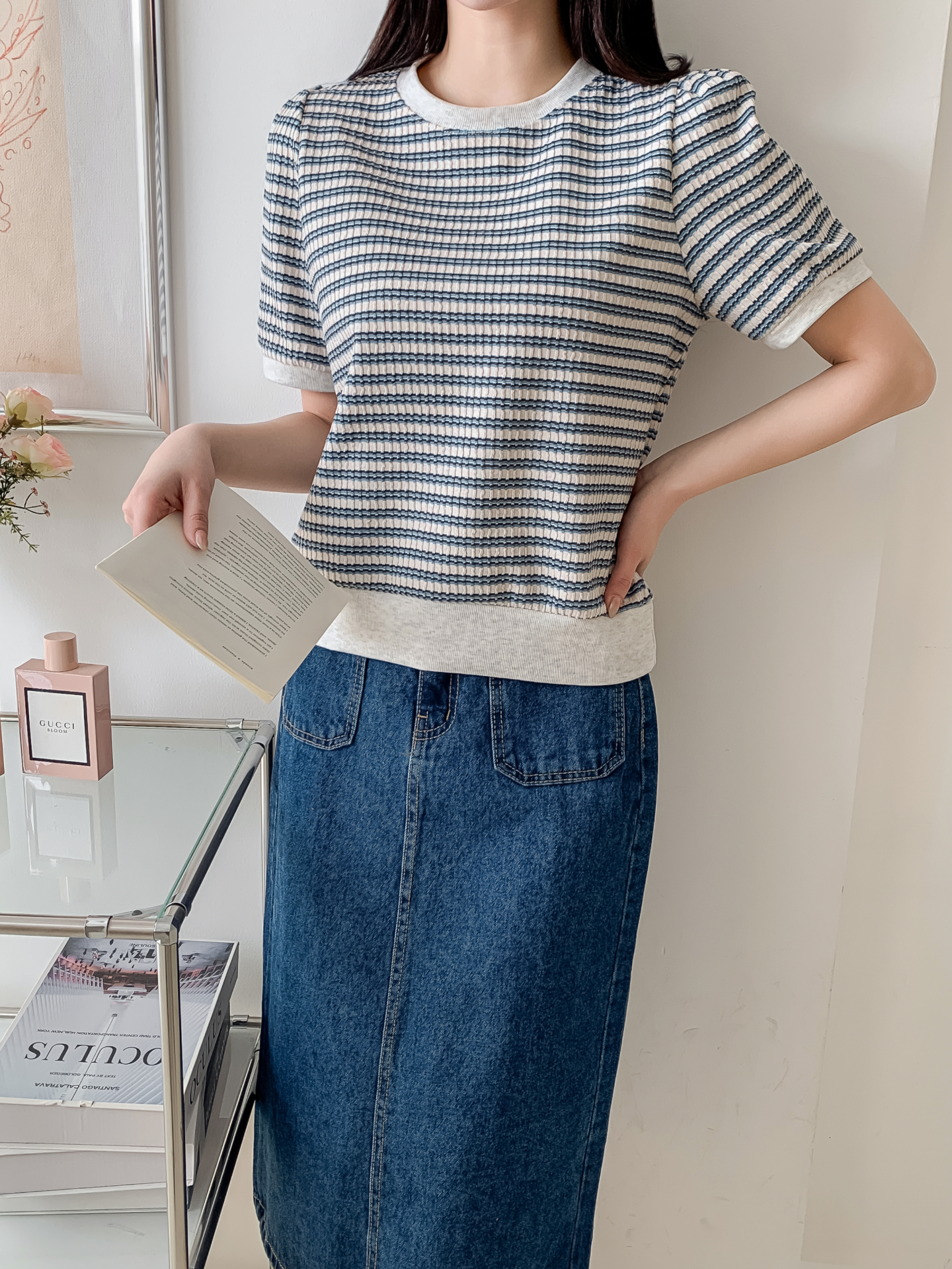 ラウンドネック半袖ボーダーカラーニット | 詳細画像24