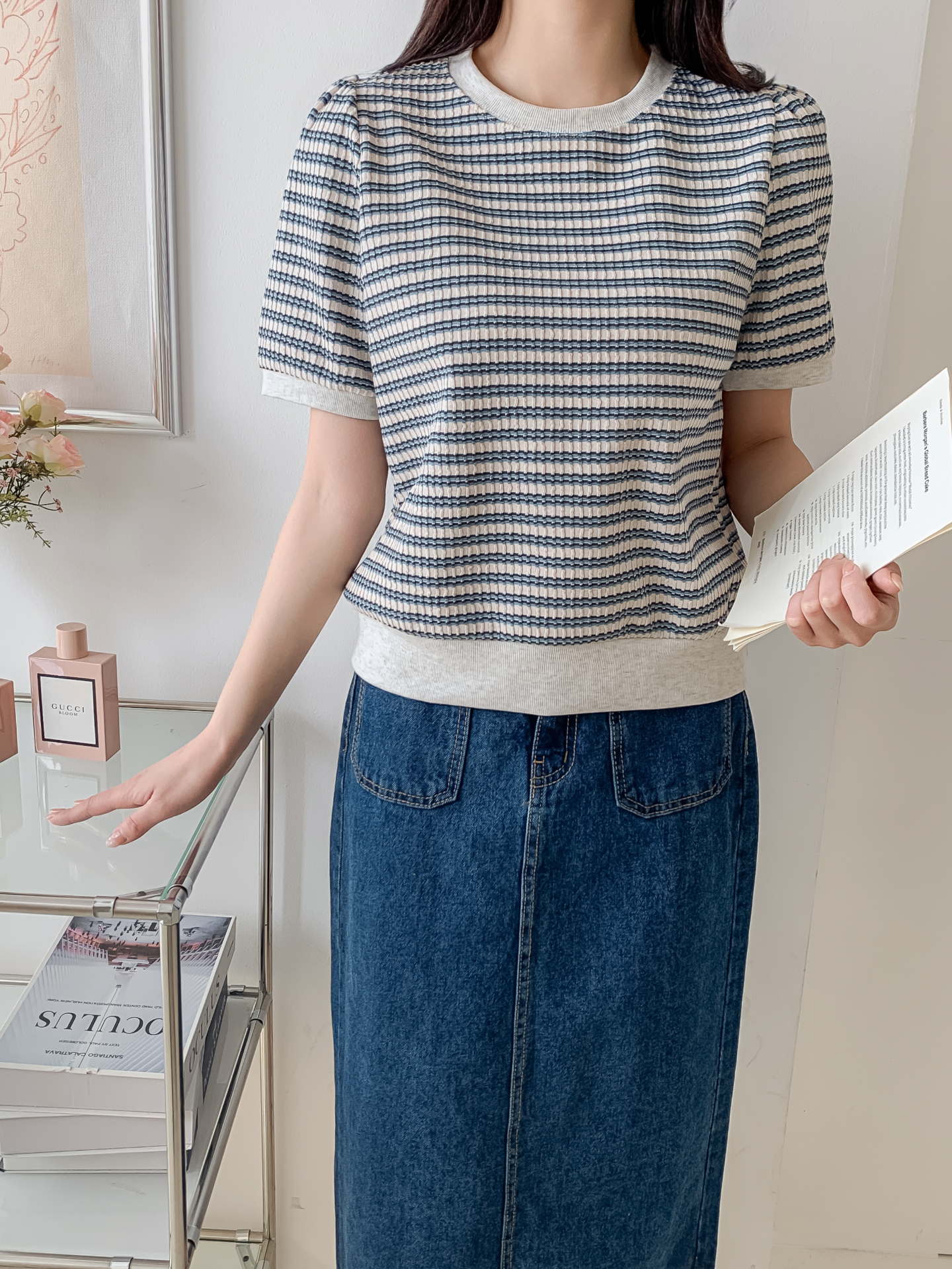 ラウンドネック半袖ボーダーカラーニット | 詳細画像25