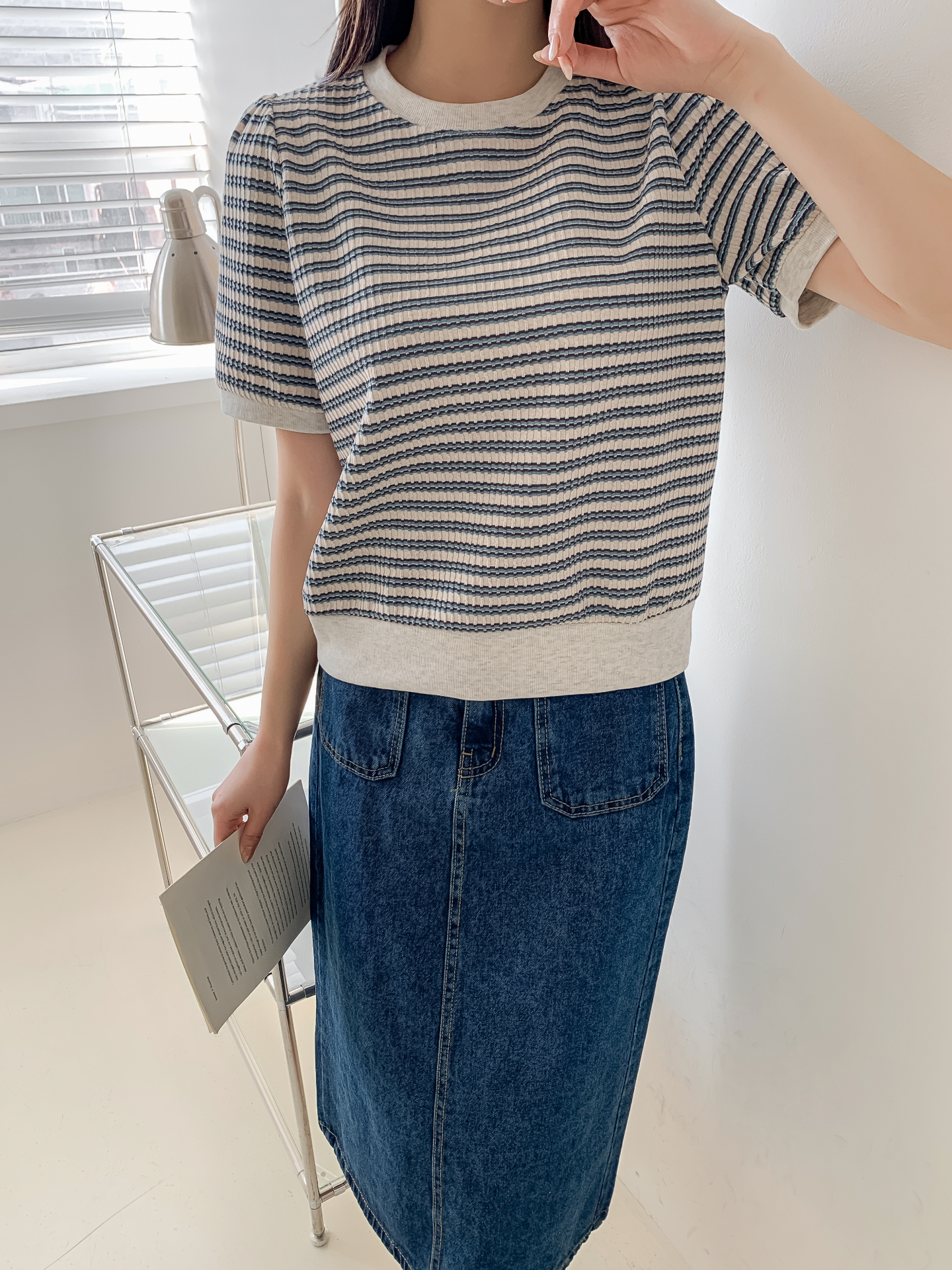 ラウンドネック半袖ボーダーカラーニット | 詳細画像28
