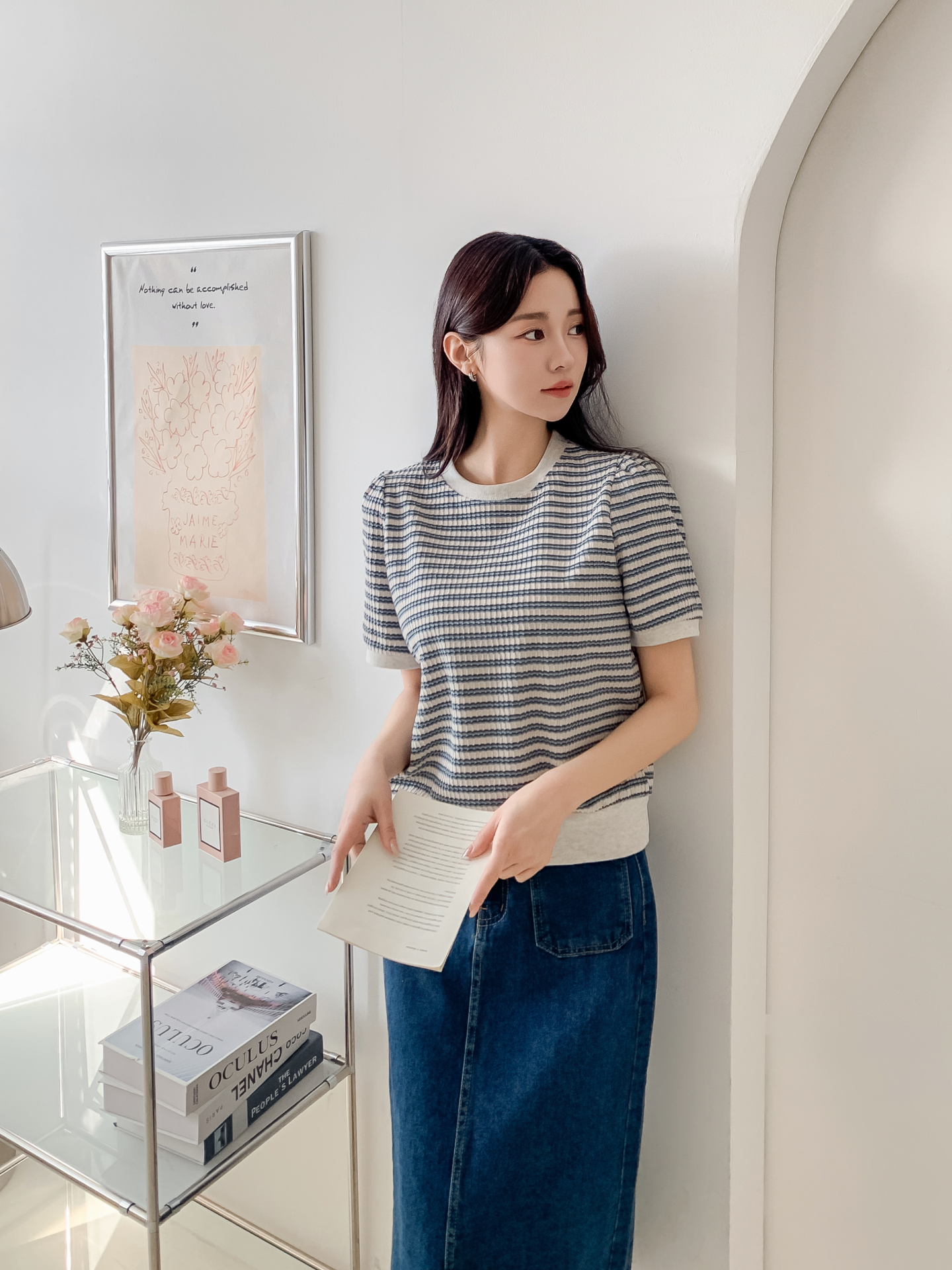 ラウンドネック半袖ボーダーカラーニット | 詳細画像30