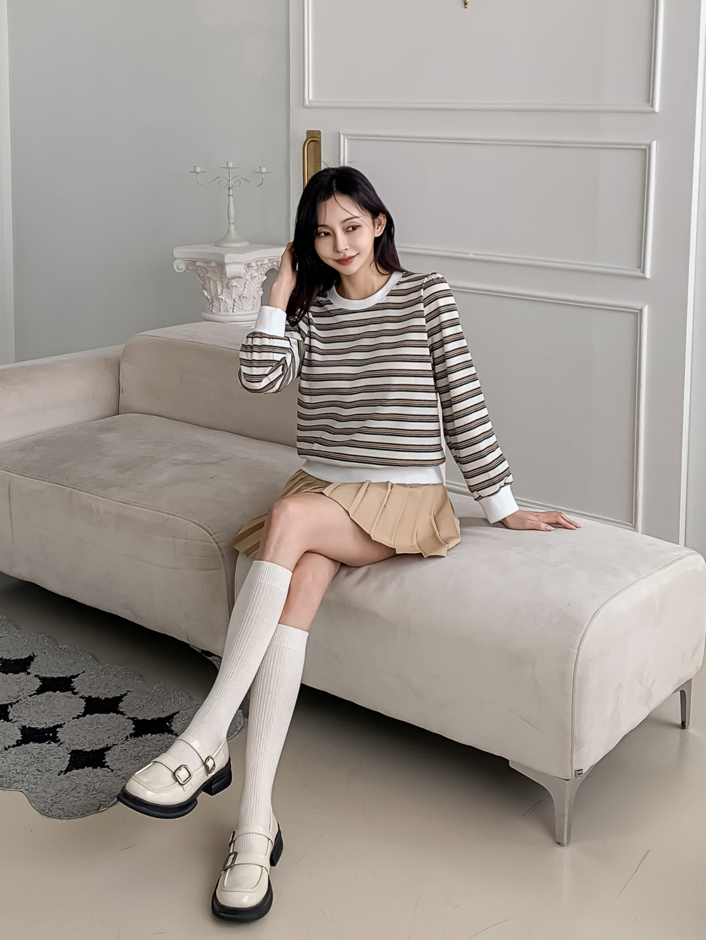 ラウンドネック長袖ボーダーカラーニット | 詳細画像9