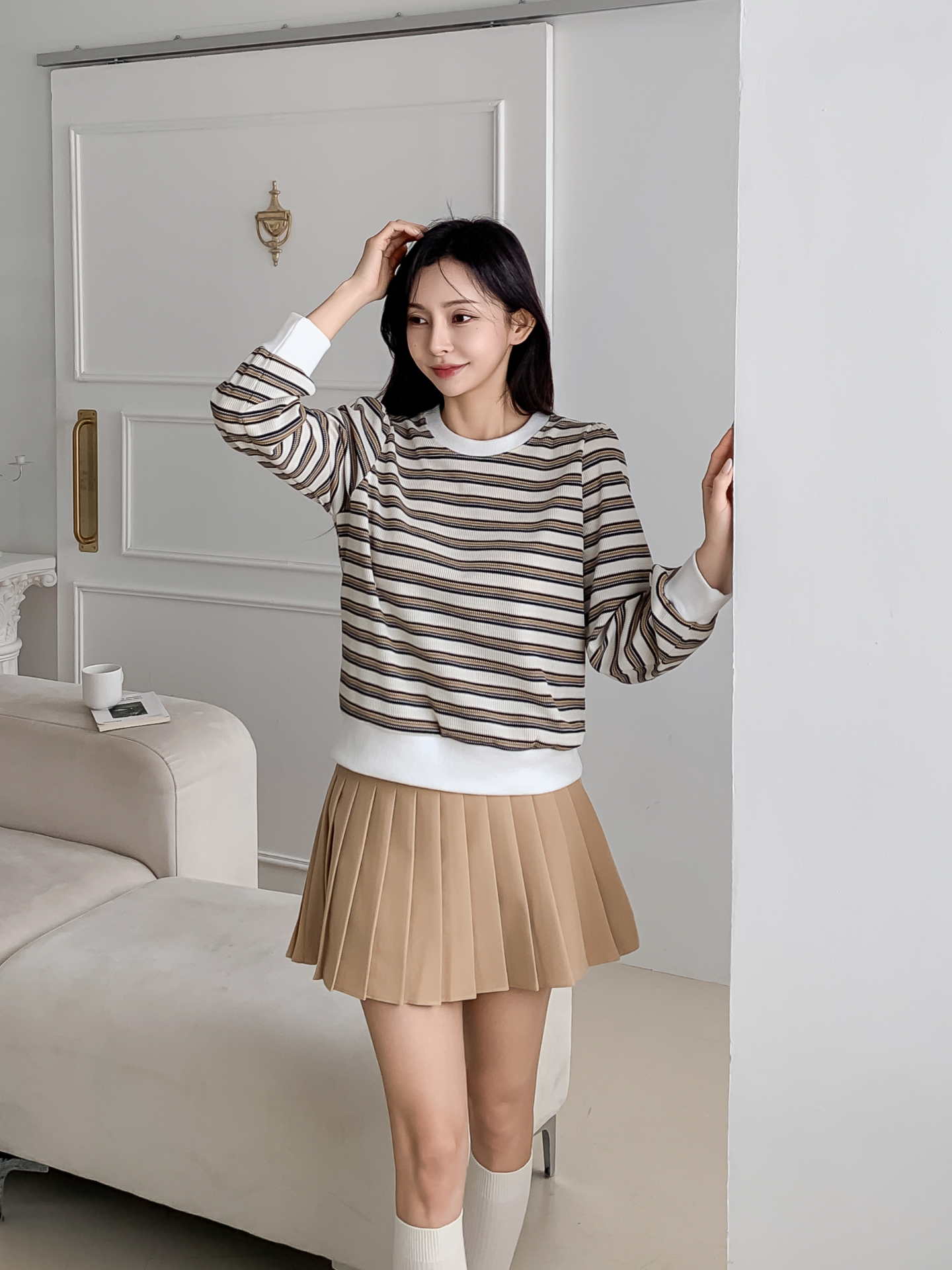 ラウンドネック長袖ボーダーカラーニット | 詳細画像10