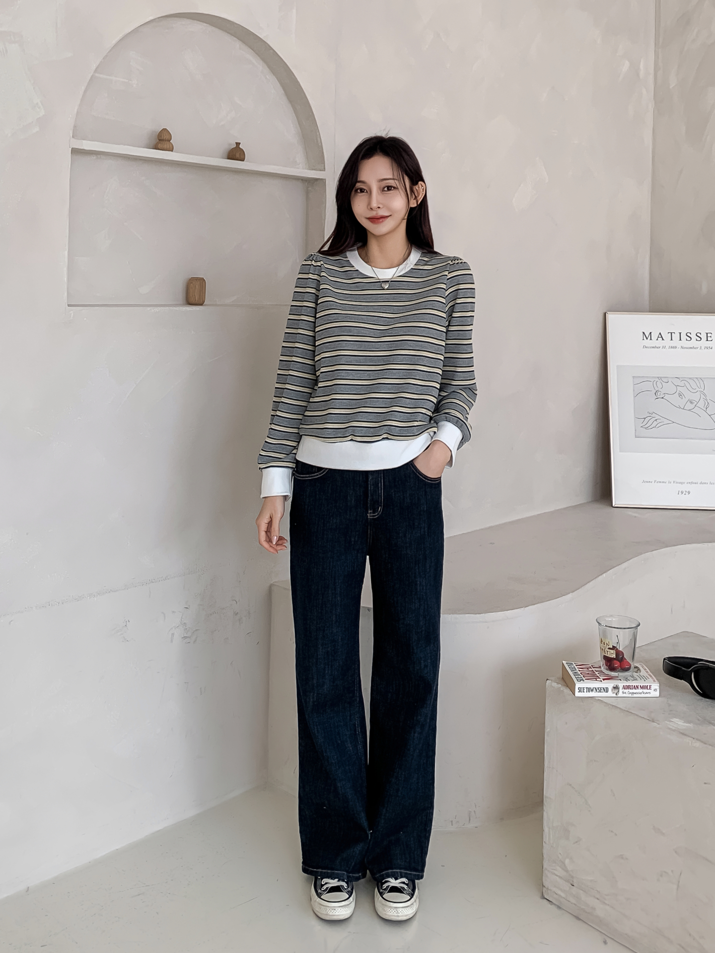 ラウンドネック長袖ボーダーカラーニット | 詳細画像11