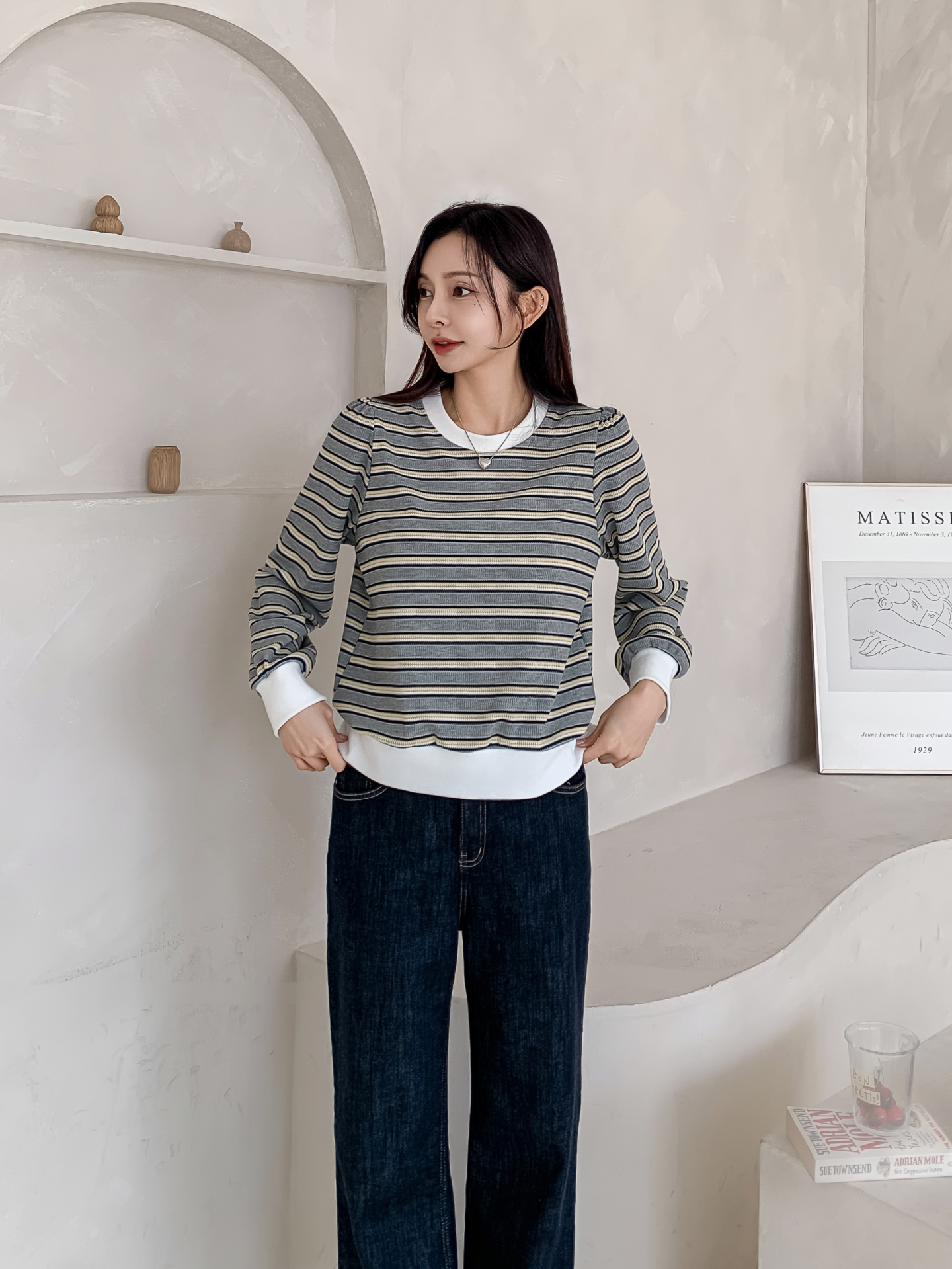 ラウンドネック長袖ボーダーカラーニット | 詳細画像28