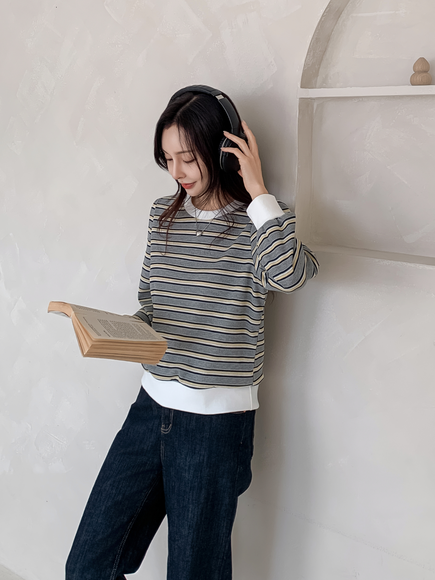 ラウンドネック長袖ボーダーカラーニット | 詳細画像14