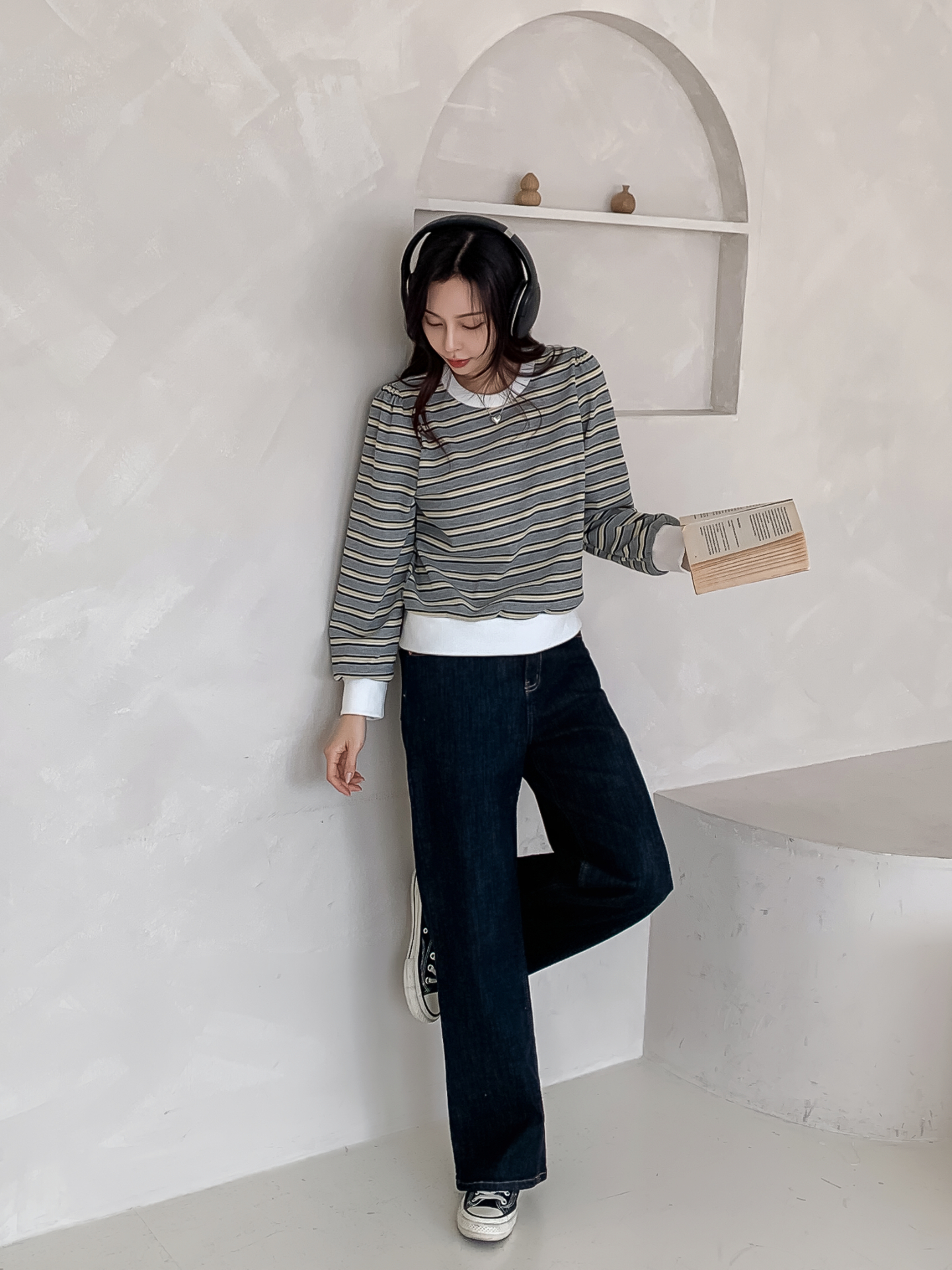 ラウンドネック長袖ボーダーカラーニット | 詳細画像16