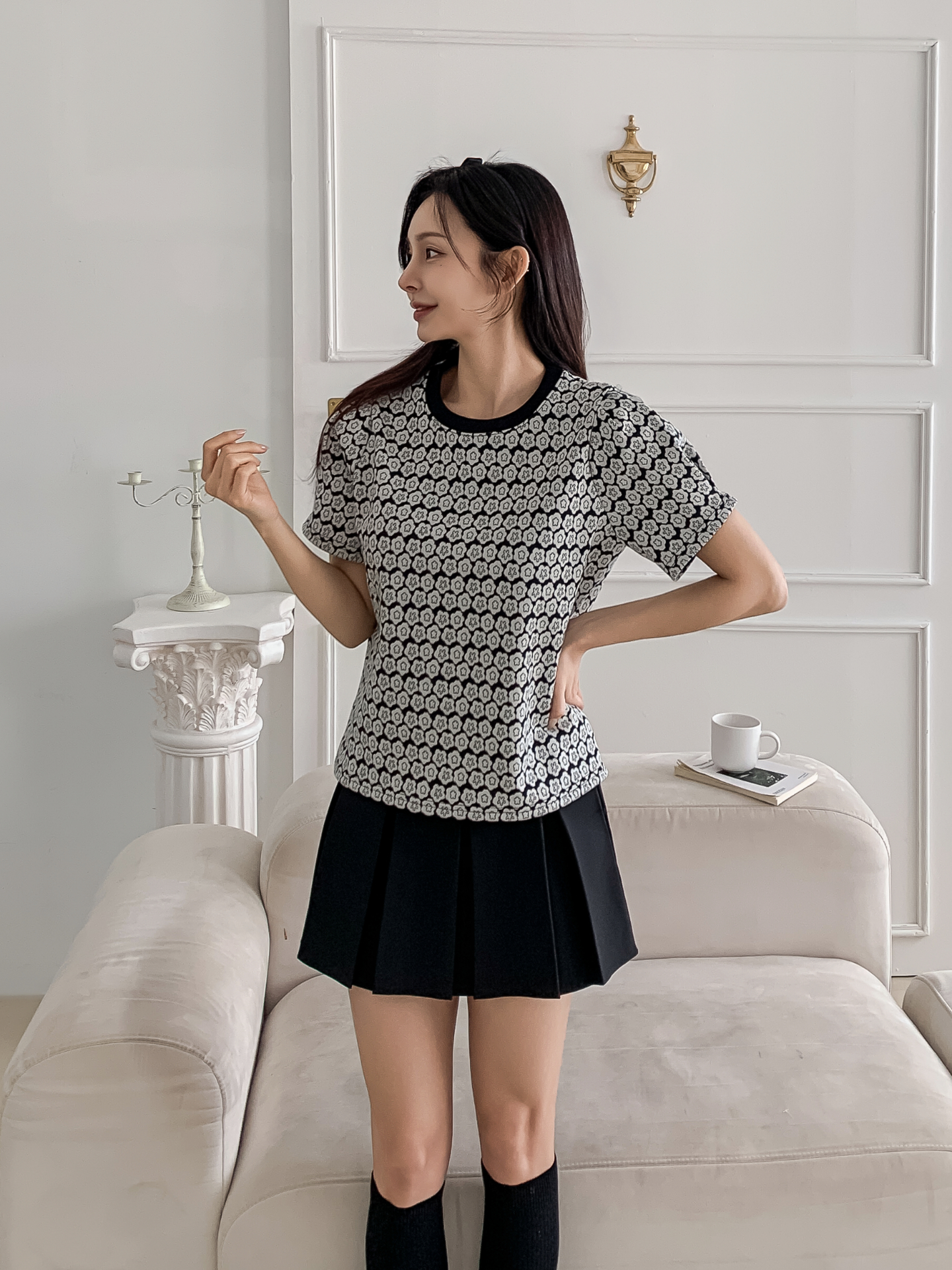 ラウンドネック半袖花柄カラーTシャツ | 詳細画像7