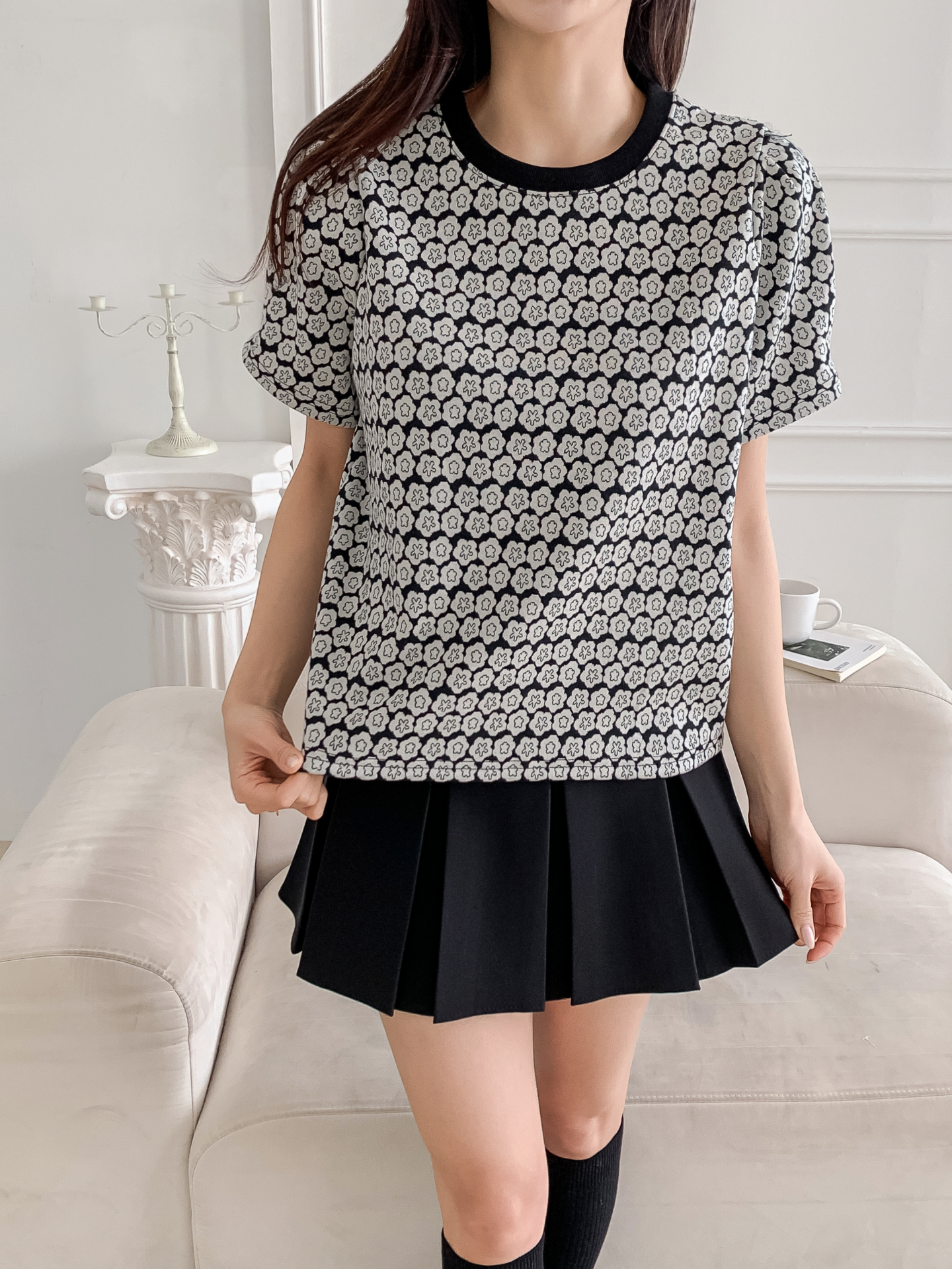 ラウンドネック半袖花柄カラーTシャツ | 詳細画像8