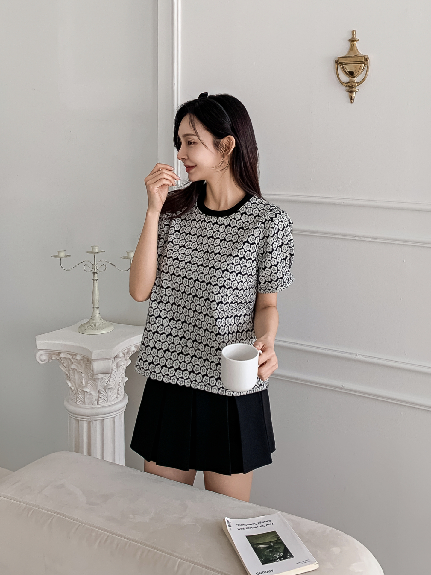 ラウンドネック半袖花柄カラーTシャツ | 詳細画像10