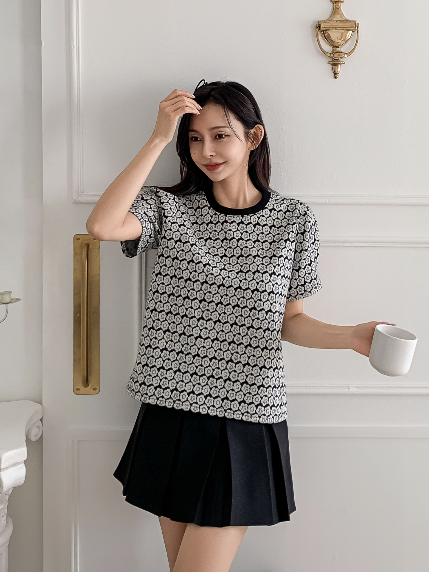 ラウンドネック半袖花柄カラーTシャツ | 詳細画像12