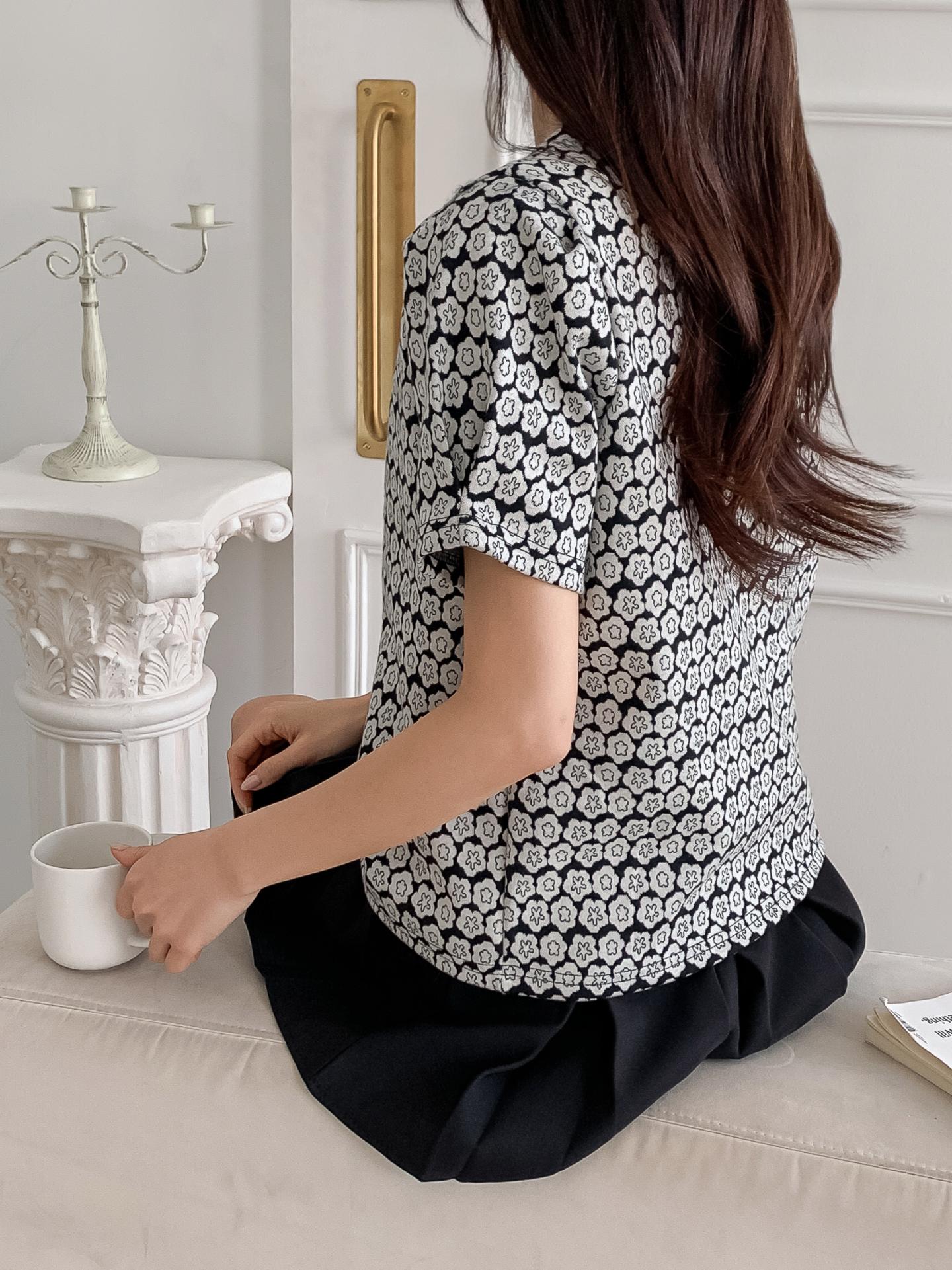 ラウンドネック半袖花柄カラーTシャツ | 詳細画像13