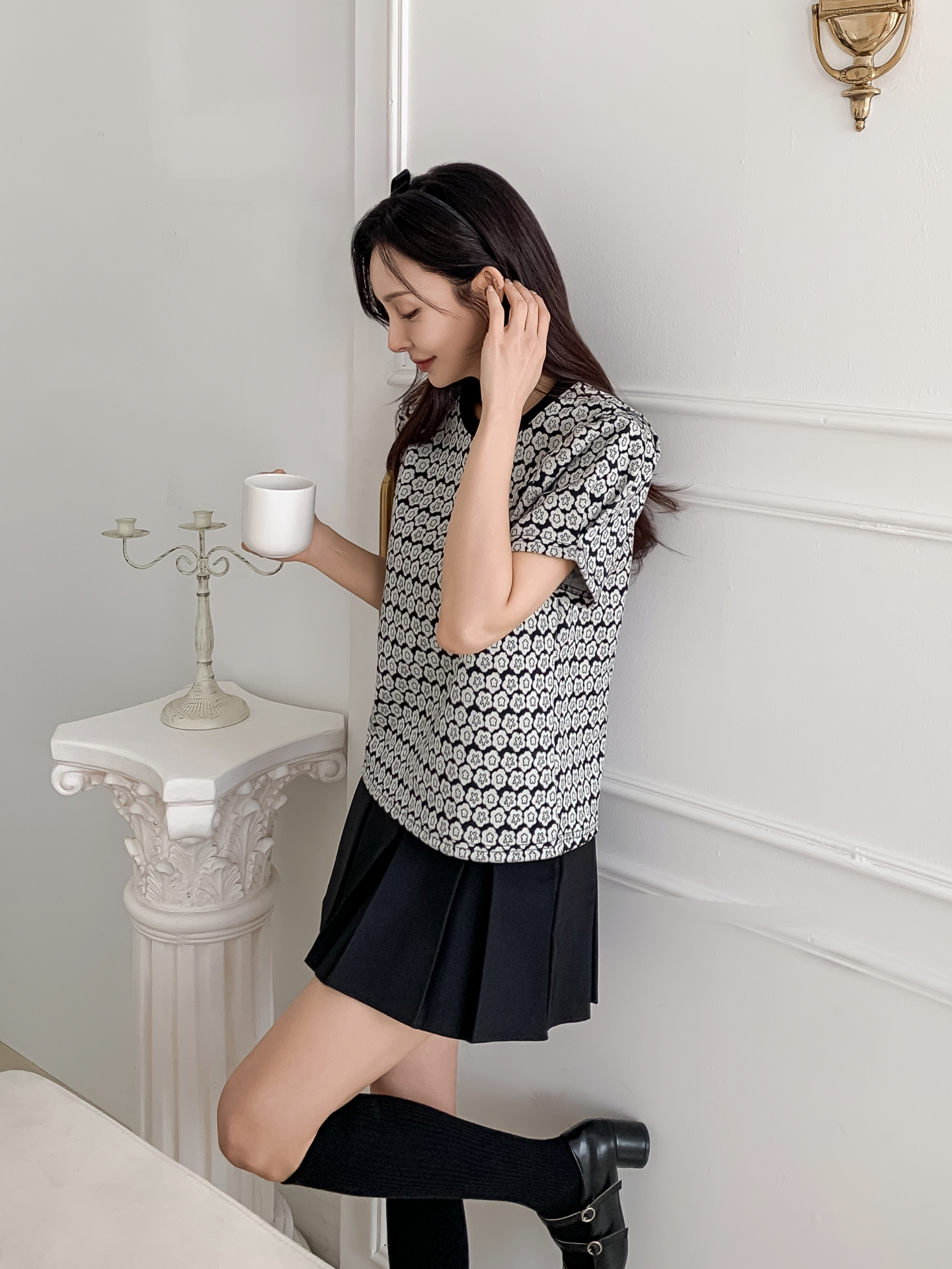 ラウンドネック半袖花柄カラーTシャツ | 詳細画像14