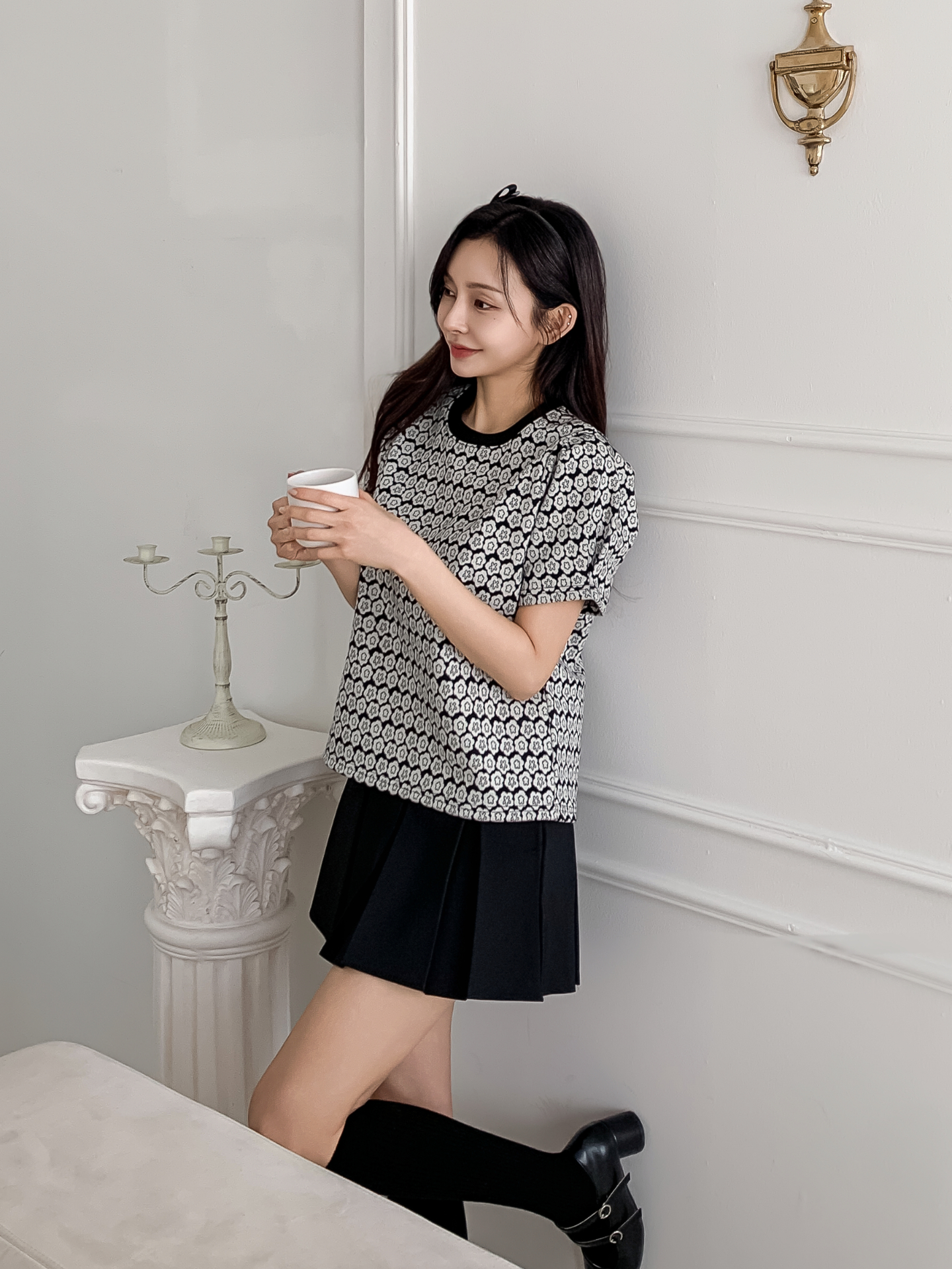 ラウンドネック半袖花柄カラーTシャツ | 詳細画像15