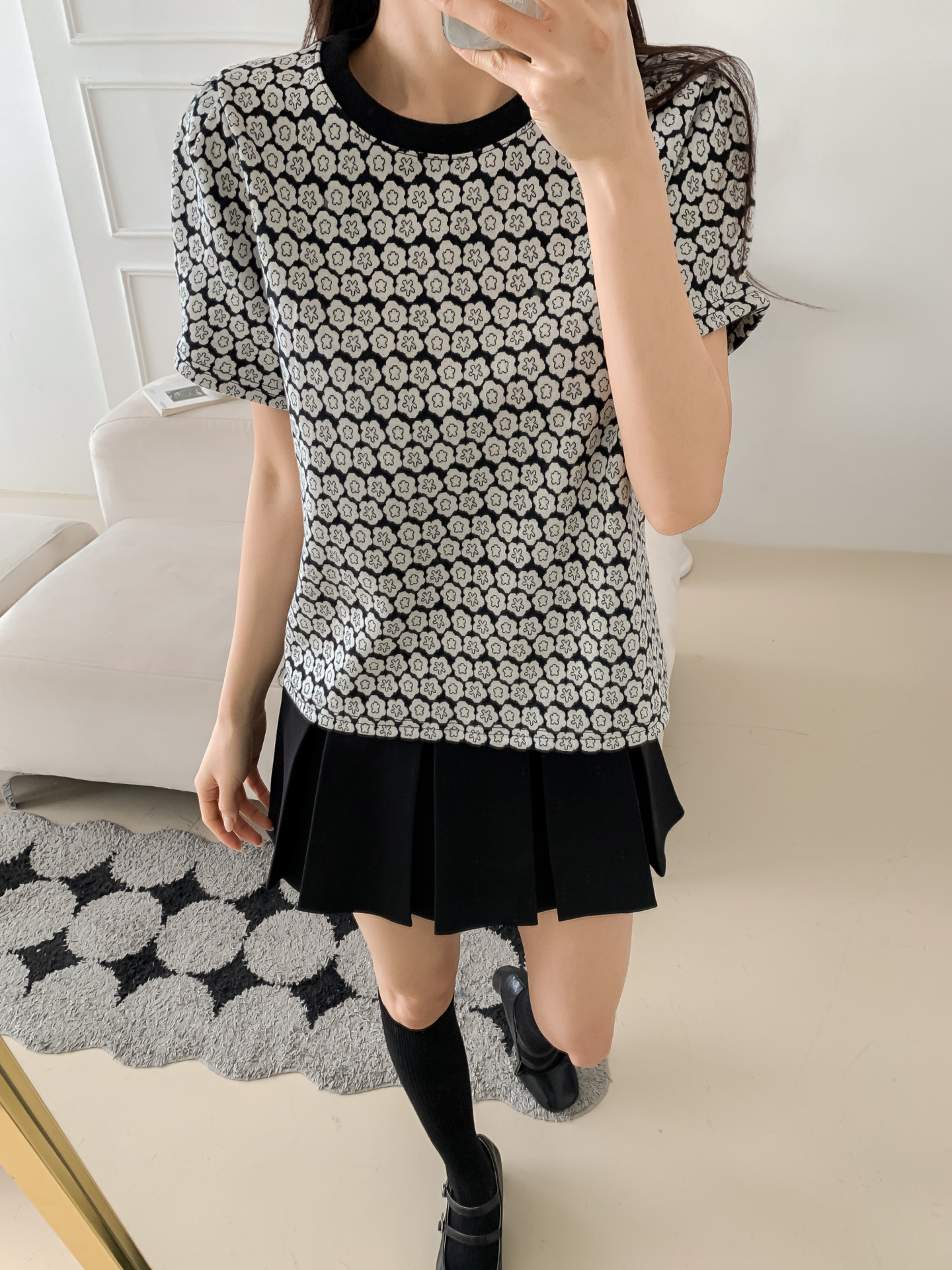 ラウンドネック半袖花柄カラーTシャツ | 詳細画像18