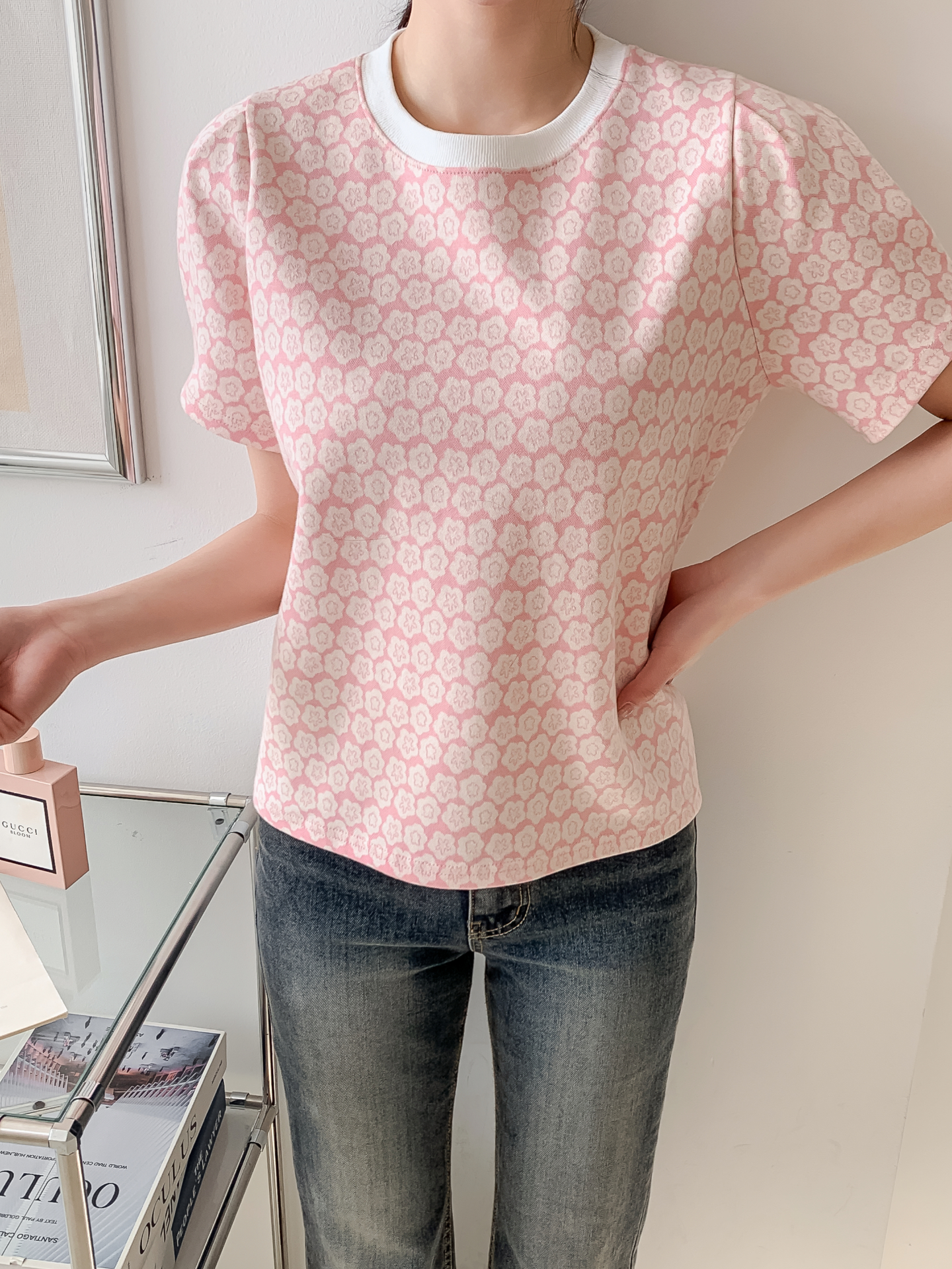 ラウンドネック半袖花柄カラーTシャツ | 詳細画像19