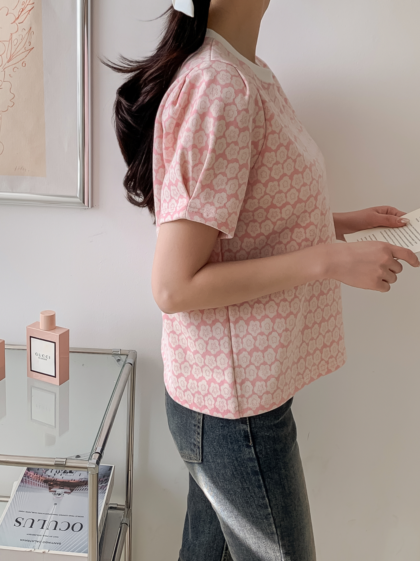 ラウンドネック半袖花柄カラーTシャツ | 詳細画像20