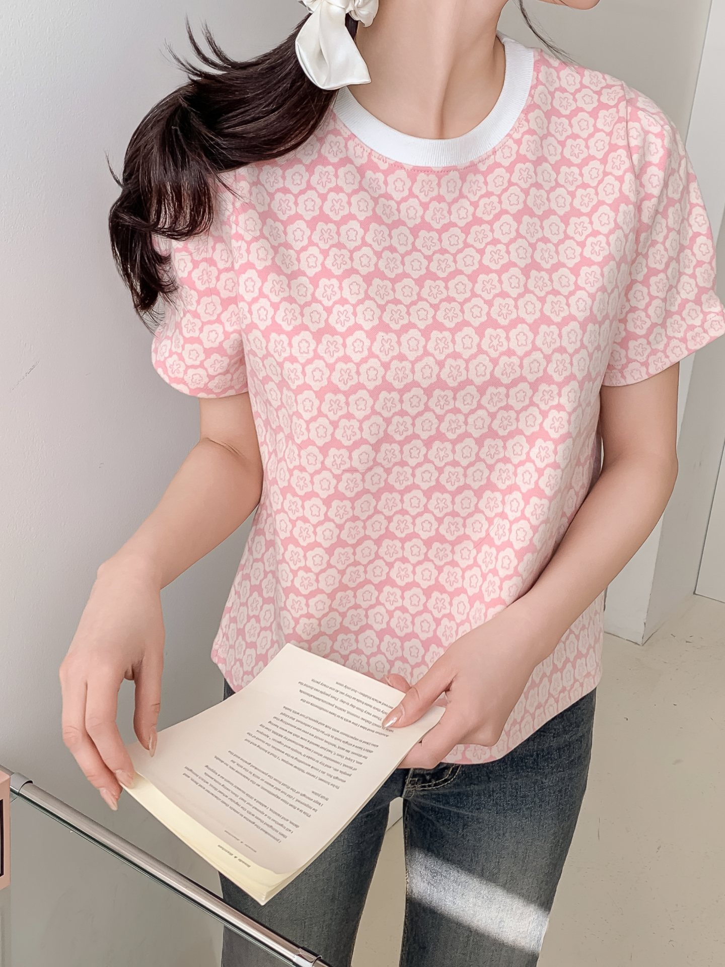 ラウンドネック半袖花柄カラーTシャツ | 詳細画像23