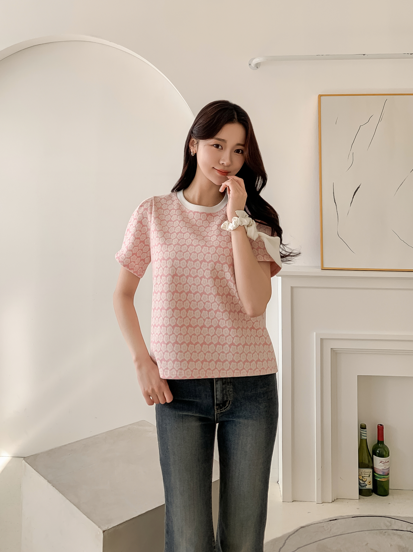 ラウンドネック半袖花柄カラーTシャツ | 詳細画像33