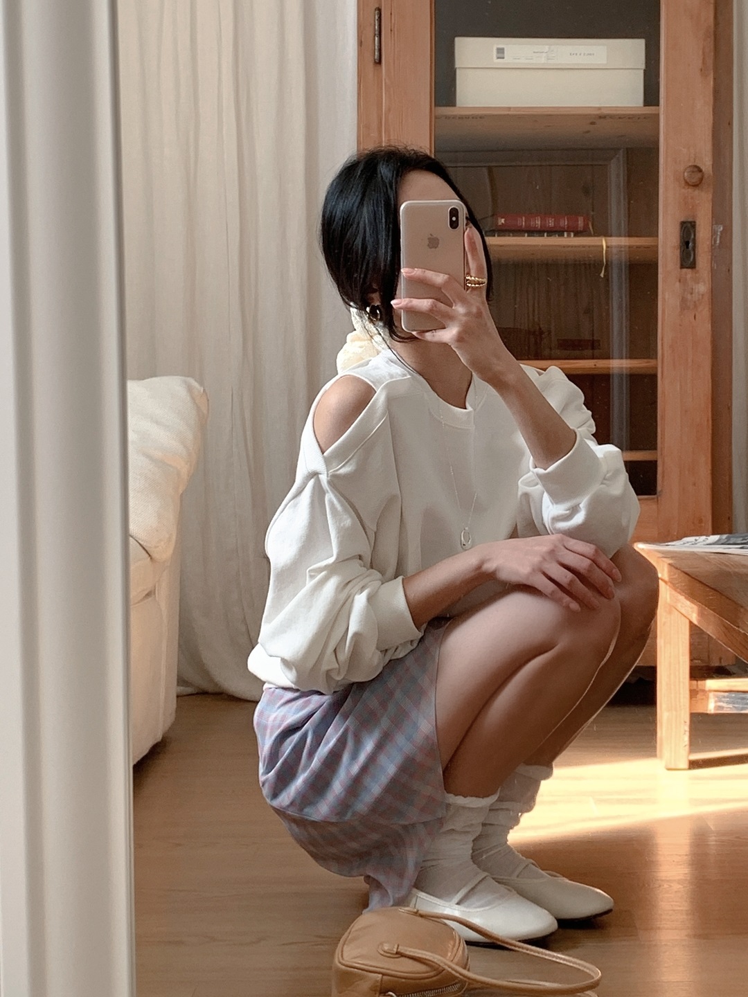 コットンラウンドネックオフショルダースリットルーズ無地スウェット | 詳細画像12