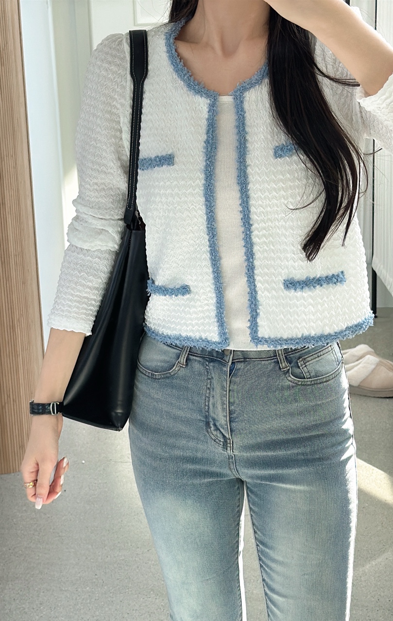 配色ラウンドネックオープンタイプカーディガン | 詳細画像4