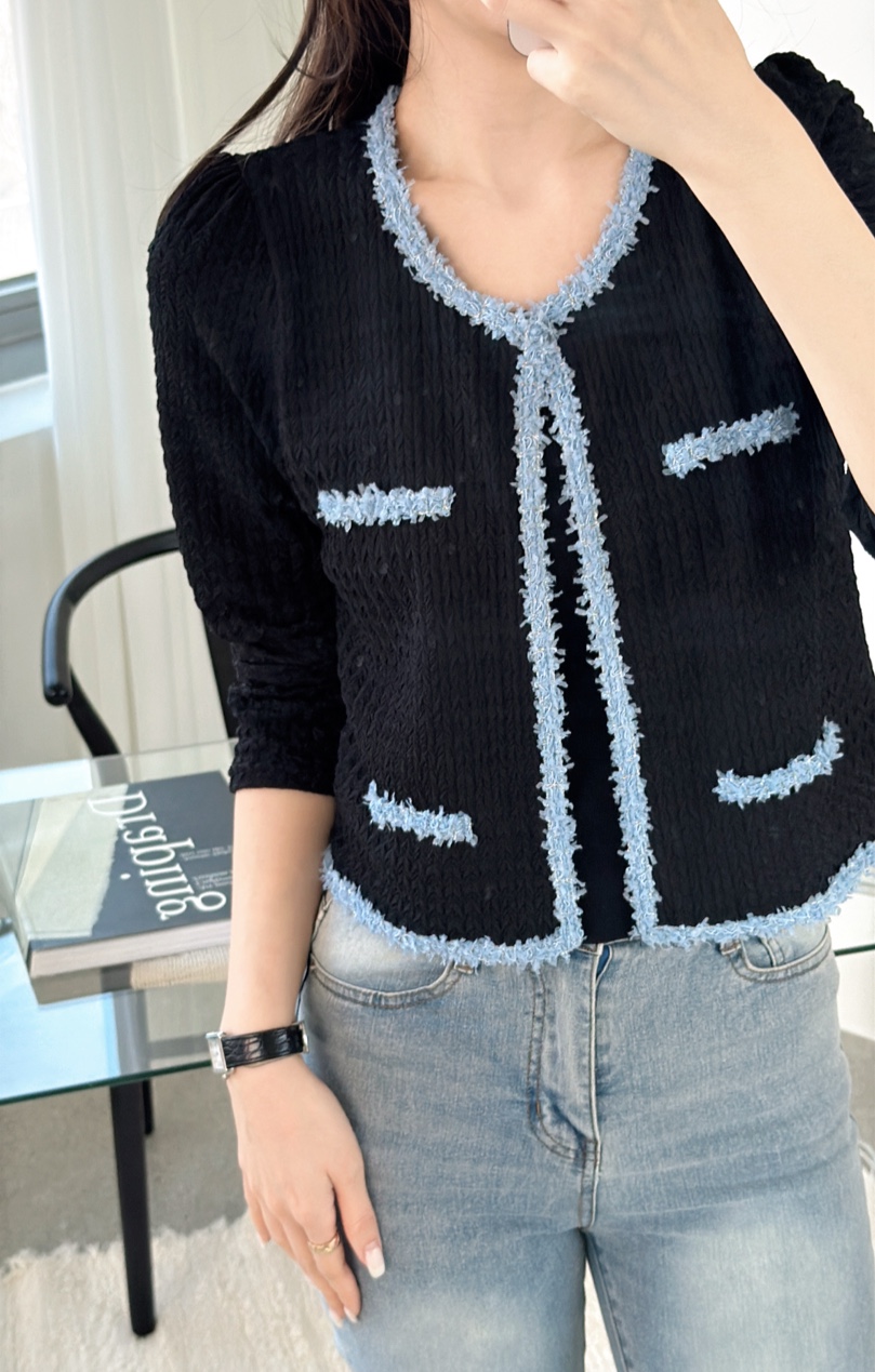 配色ラウンドネックオープンタイプカーディガン | 詳細画像5