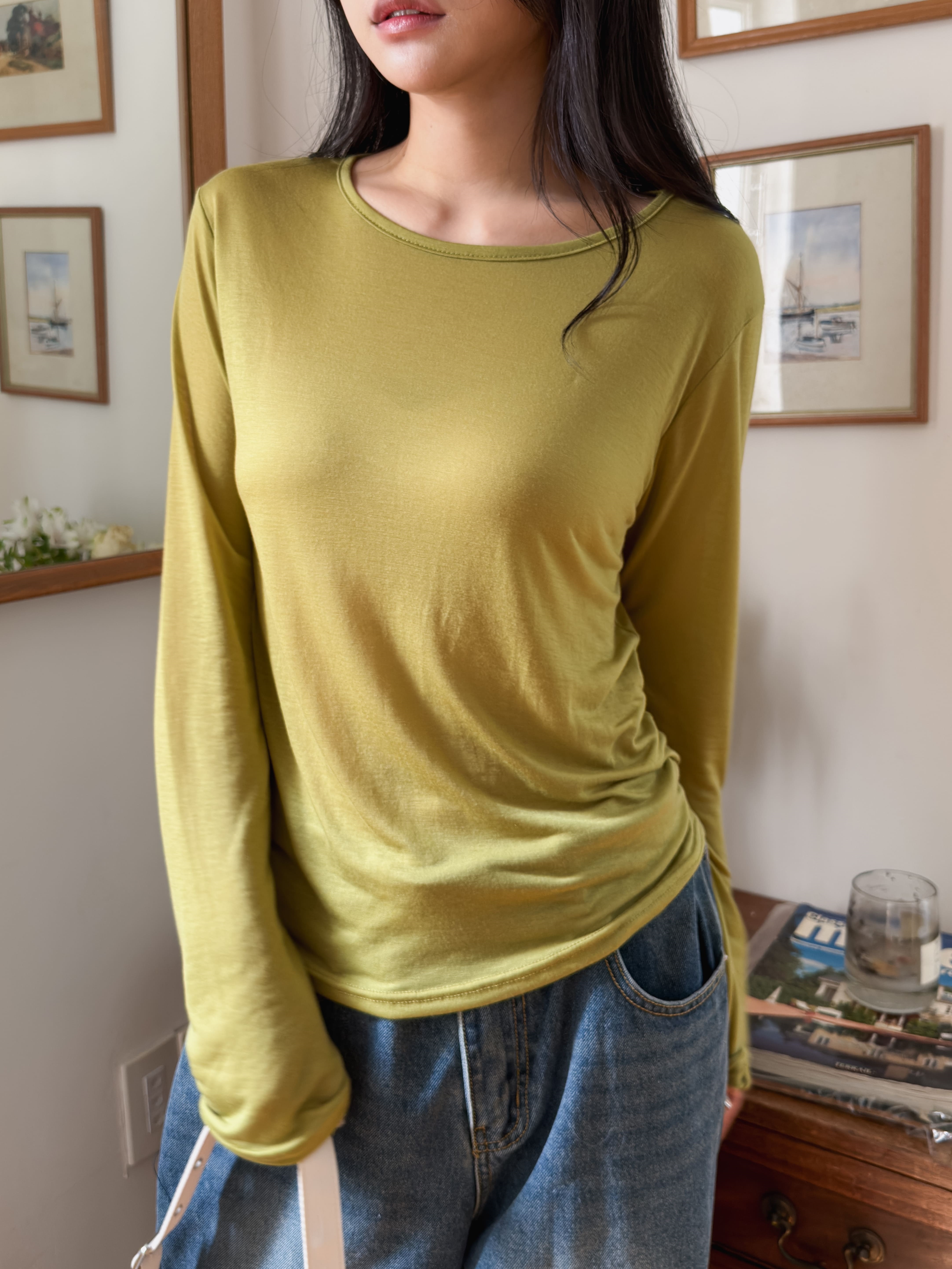 ラウンドネックルーズ長袖無地Tシャツ | 詳細画像2