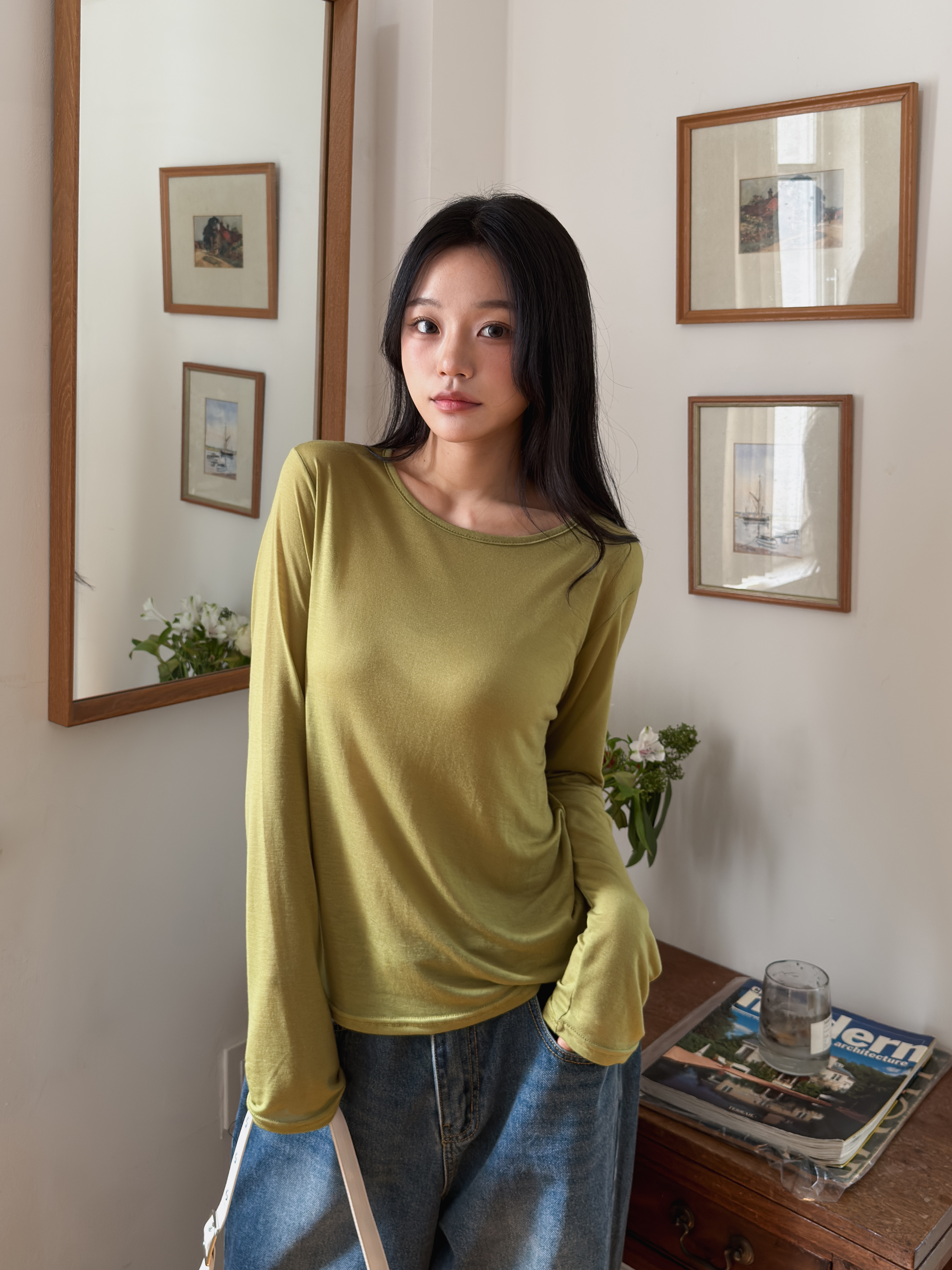 ラウンドネックルーズ長袖無地Tシャツ | 詳細画像12