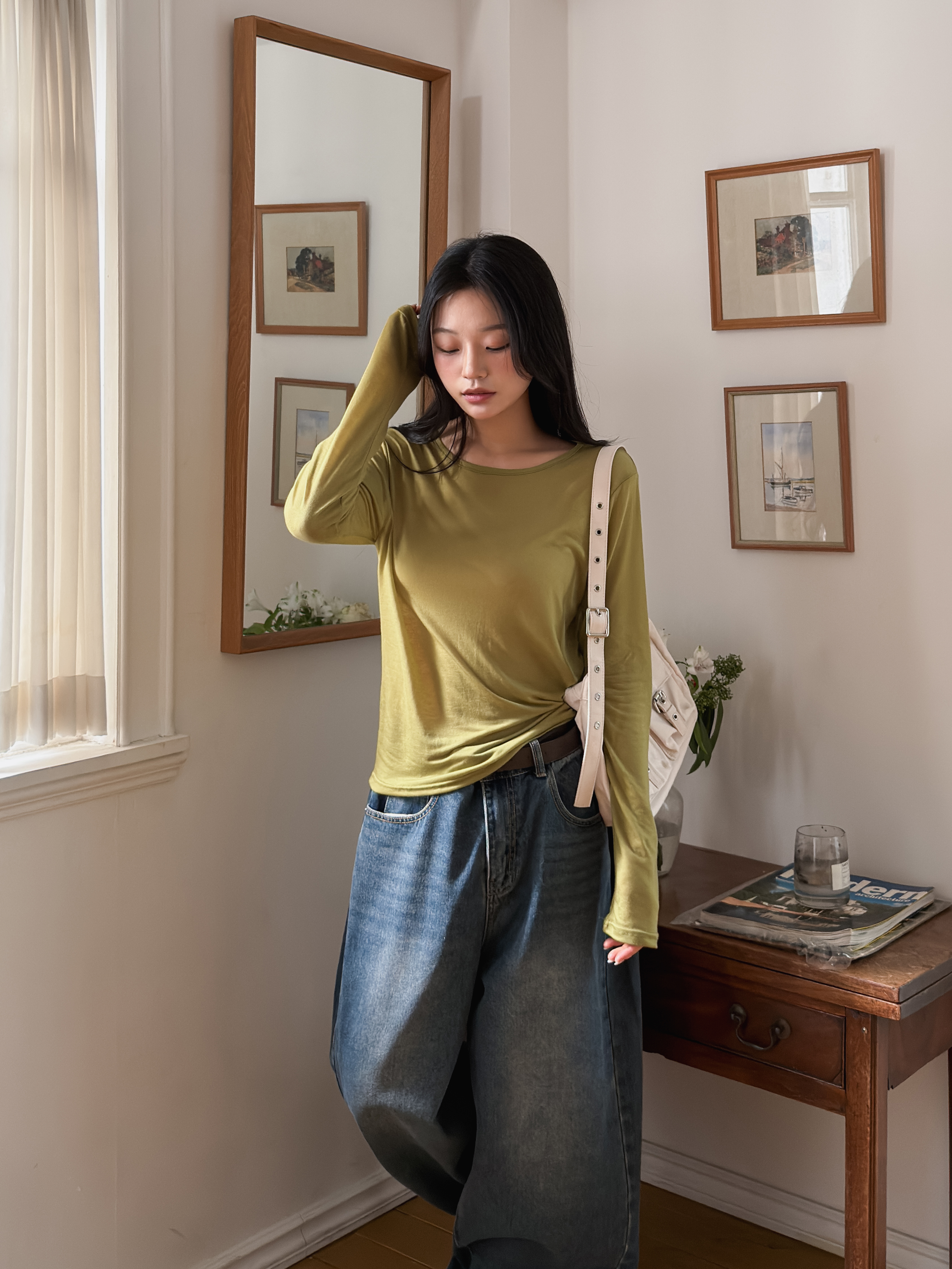 ラウンドネックルーズ長袖無地Tシャツ | 詳細画像7