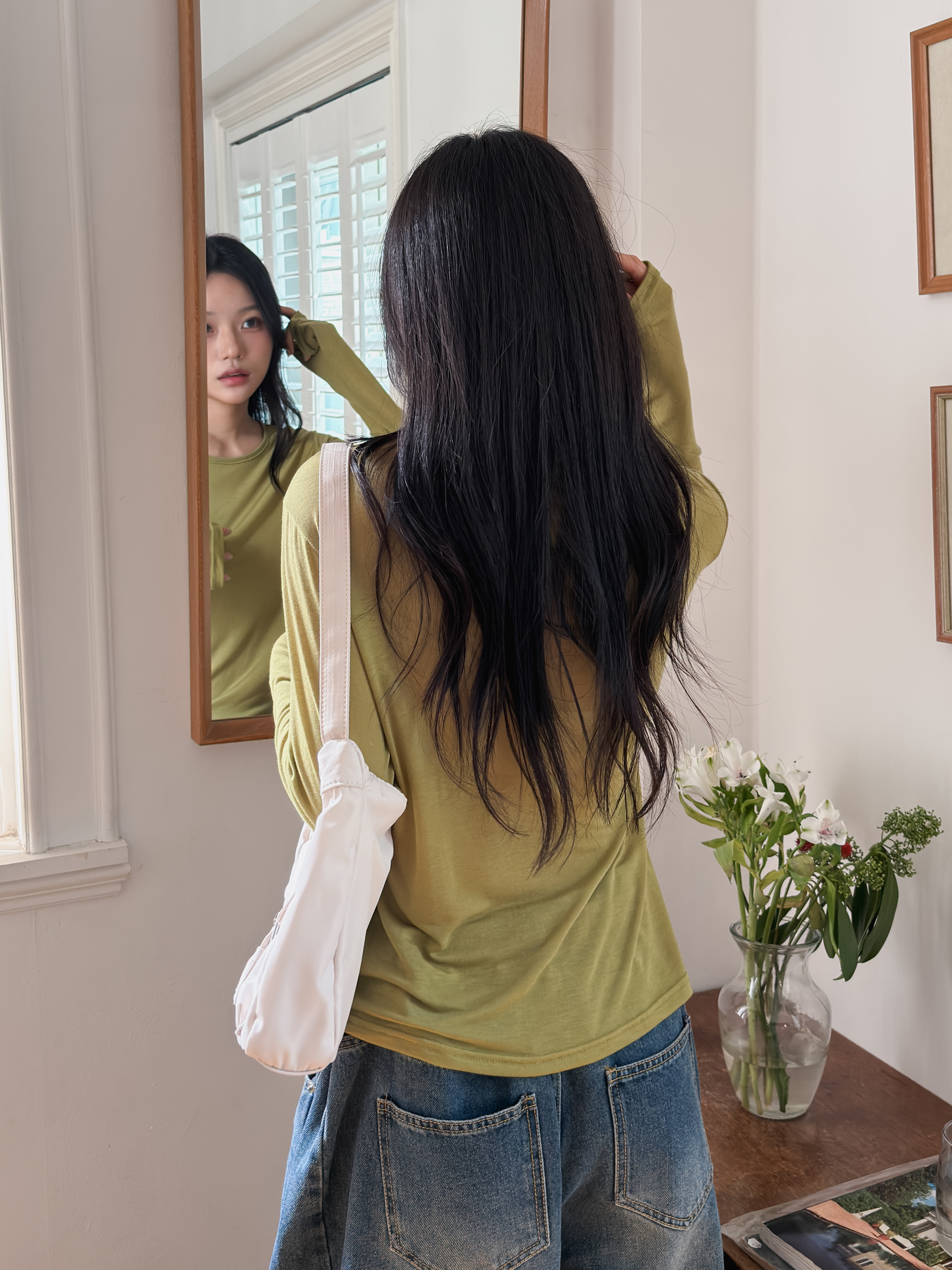 ラウンドネックルーズ長袖無地Tシャツ | 詳細画像9