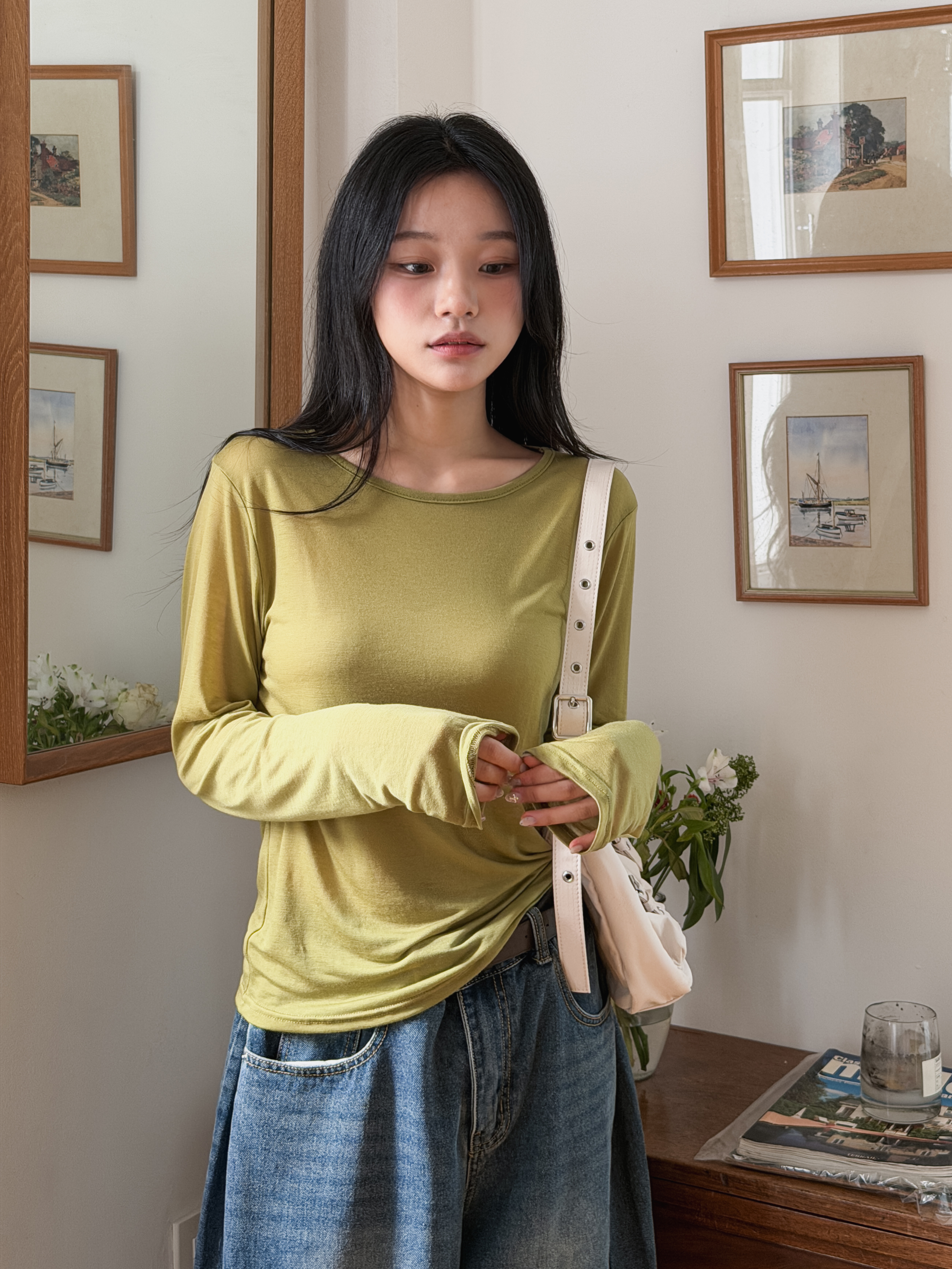 ラウンドネックルーズ長袖無地Tシャツ | 詳細画像5