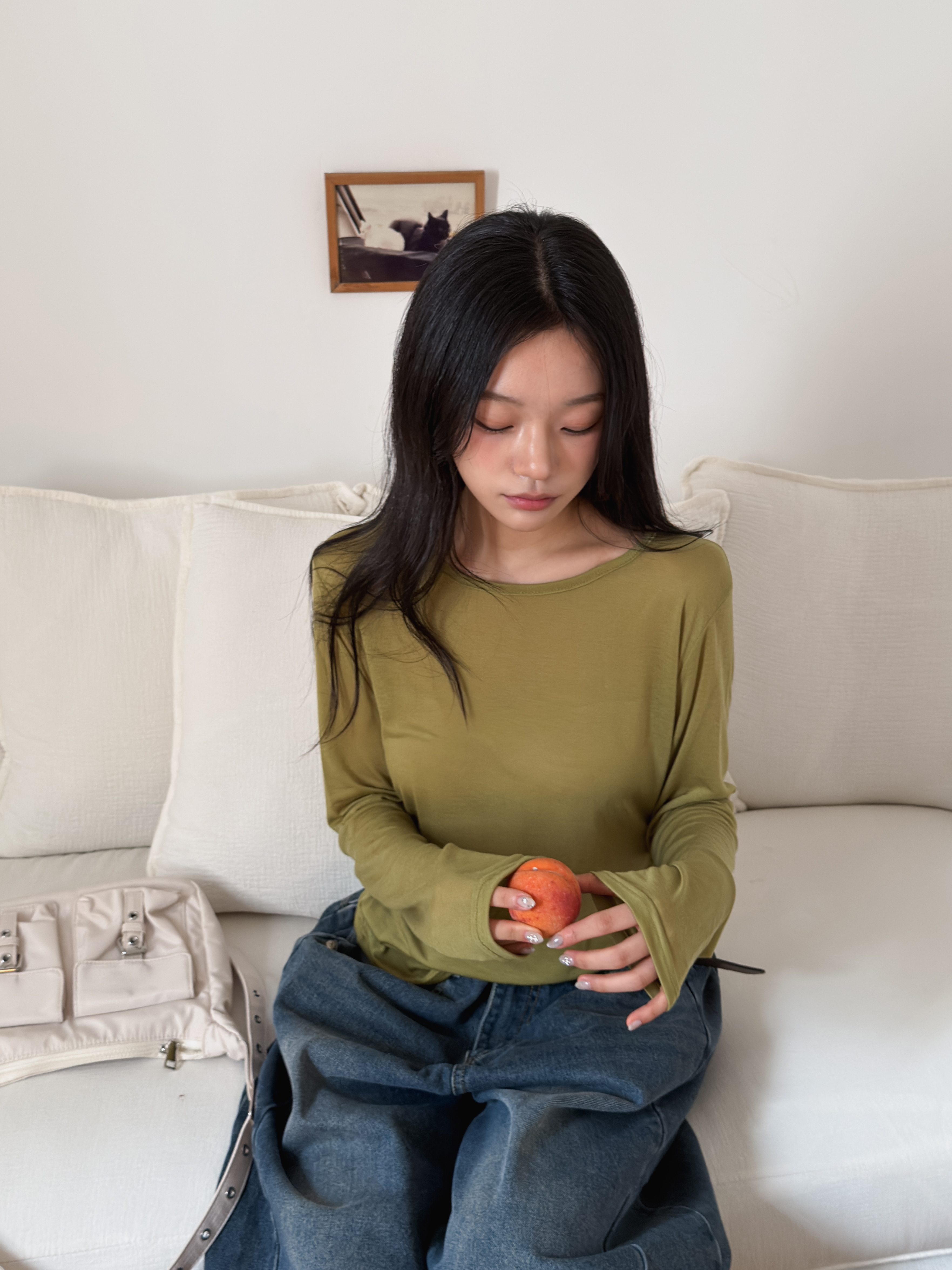 ラウンドネックルーズ長袖無地Tシャツ | 詳細画像8