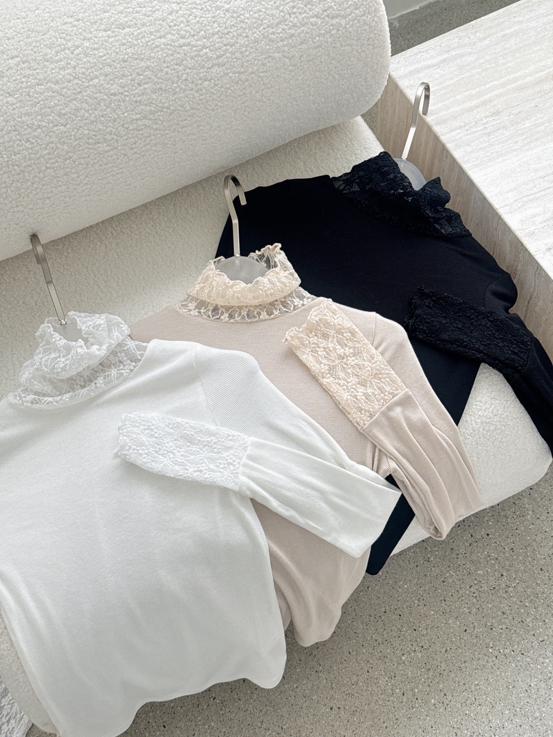 レースストレッチコンビタートルネックスリム長袖無地Tシャツ | 詳細画像15