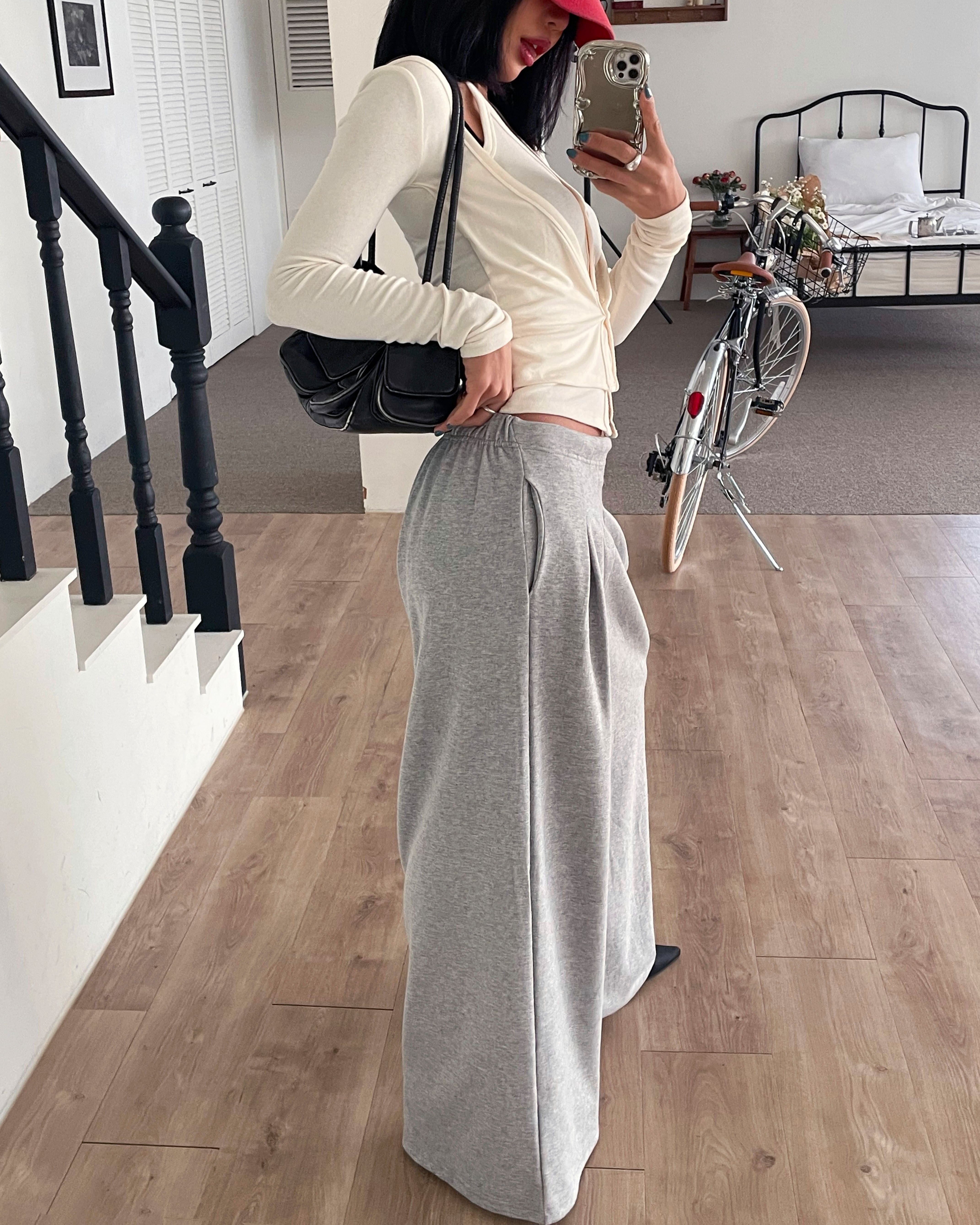 ピンタックウエストゴムロングワイド無地パンツ | 詳細画像4