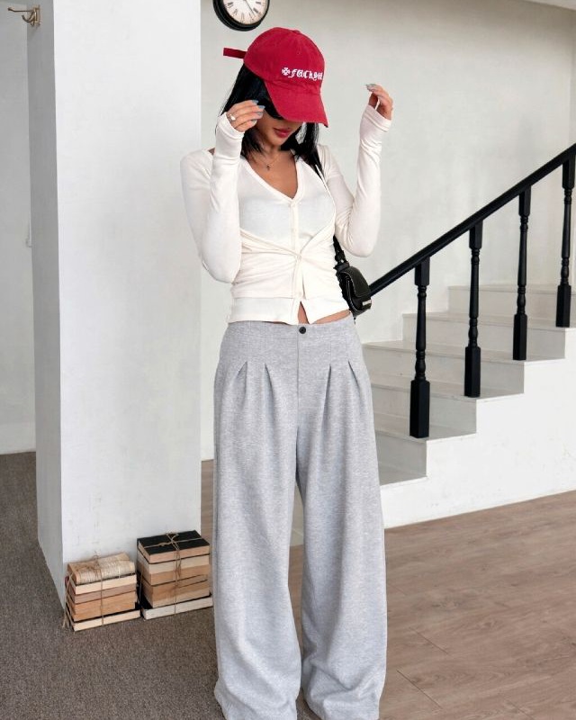 ピンタックウエストゴムロングワイド無地パンツ | 詳細画像9