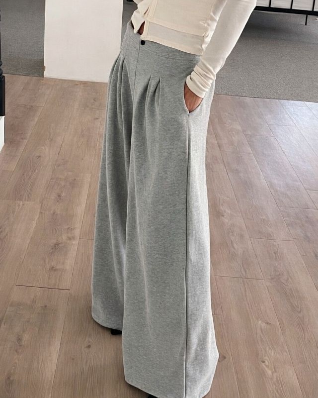 ピンタックウエストゴムロングワイド無地パンツ | 詳細画像10