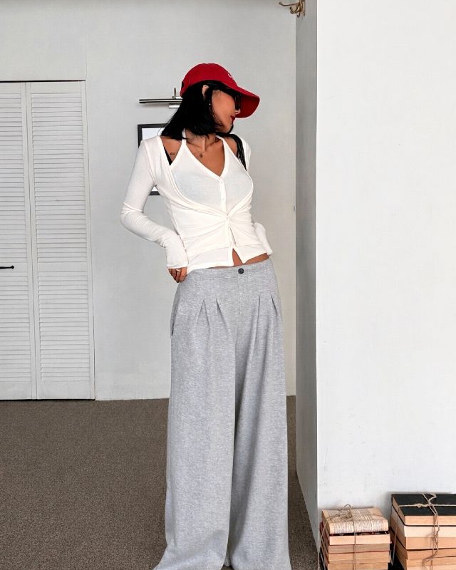 ピンタックウエストゴムロングワイド無地パンツ | 詳細画像12