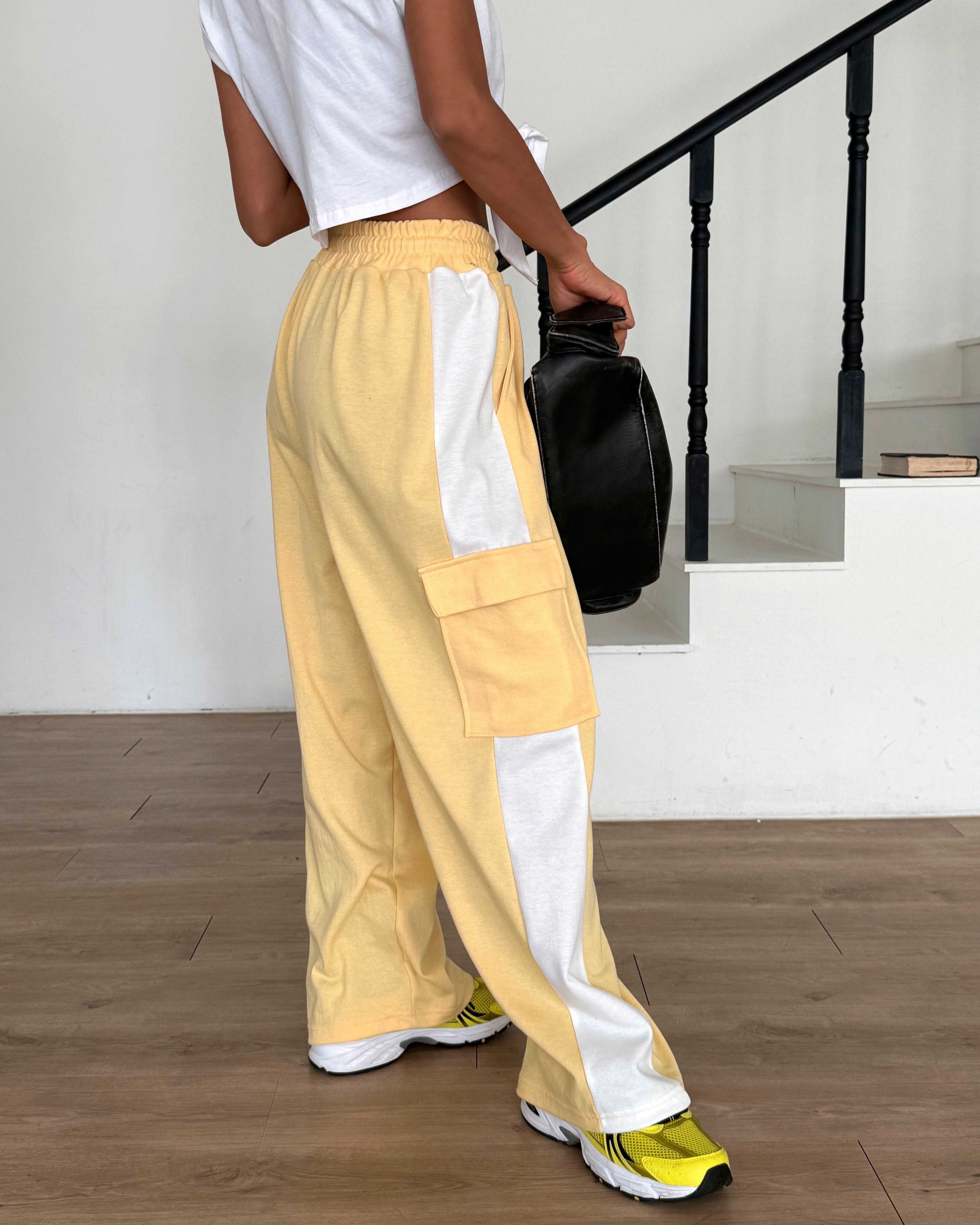 ドローストリングポケットウエストゴムカーゴロング配色パンツ | 詳細画像13